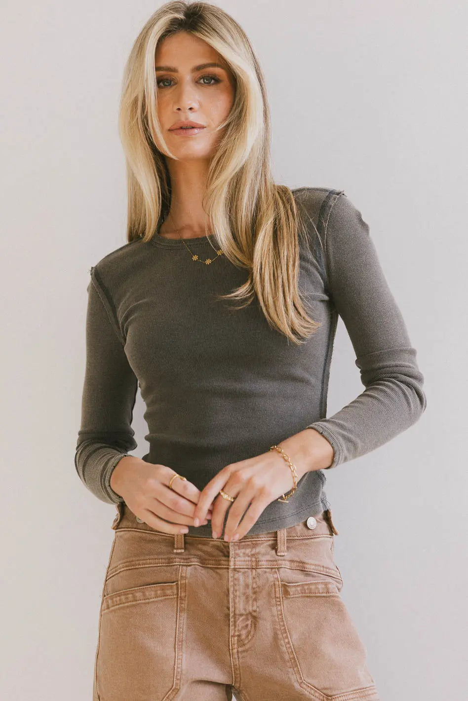 Lexie Ribbed Teal Top for Women - Comfortable Stretch Knit Shirt for Casual Wear & Layering