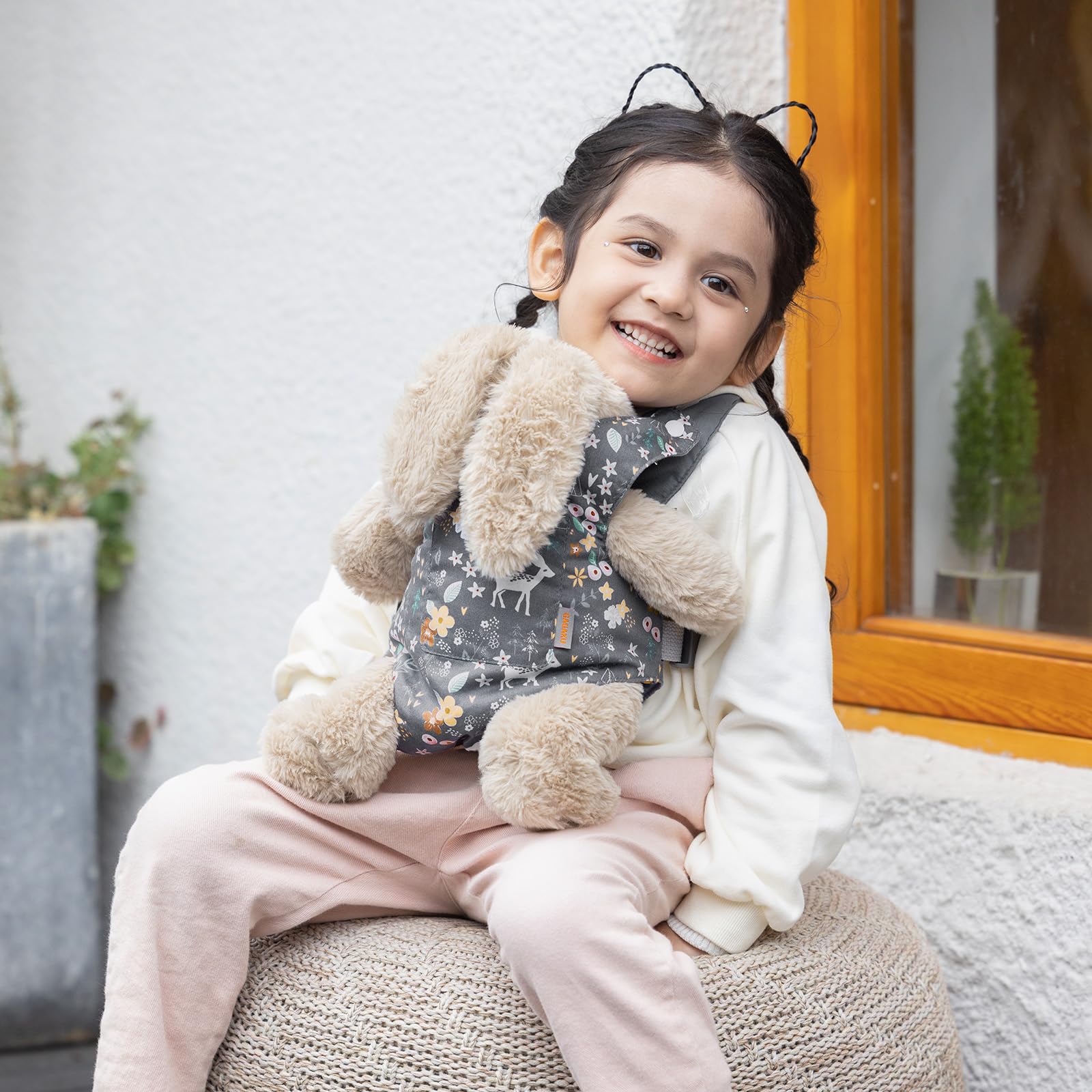 GAGAKU Adjustable Baby Doll Carrier for Kids - Soft Stuffed Animal Toy Sling with Comfortable Straps, Grey Deer Design | Perfect for Pretend Play, Role-Playing & Parenting Simulation