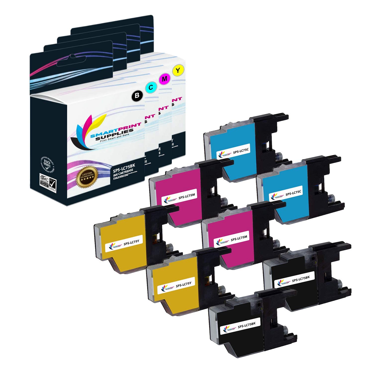 Brother LC-75 Ink Cartridges 8-Pack - Compatible with MFC-J6510DW/J6710DW/J6910DW/J280W/J425W Printers for Home & Office Use