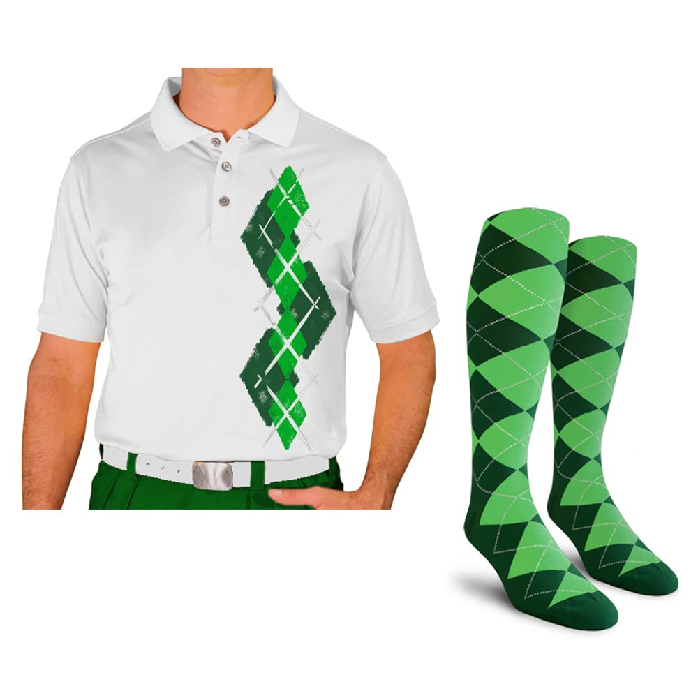 Breathable Dry Fit Short Sleeve Graphic Golf Polo Shirt with Matching Socks for Men - Argyle Paradise Design (Sizes 5A-5Z) | Perfect for Golf Tournaments, Casual Wear & Summer Outdoor Activities