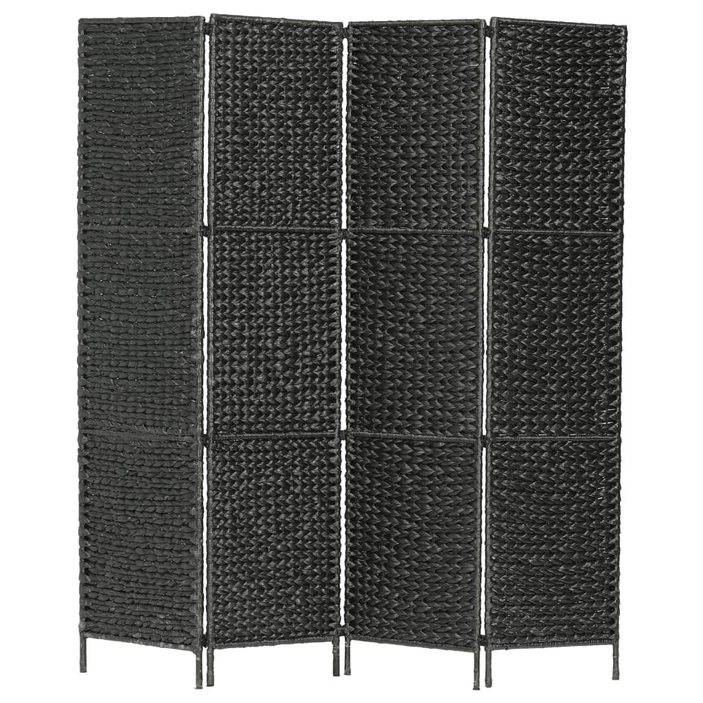 CHARMMA 4-Panel Black Water Hyacinth Room Divider Screen - 60.6x63 Inches - Privacy Partition for Home, Office & Dorm Decor
