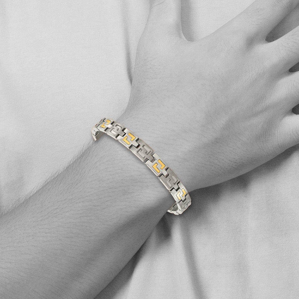 The Black Bow 8mm 14k Gold Inlay Titanium Link Bracelet - 8.5 Inch - Perfect for Formal Events & Everyday Elegance