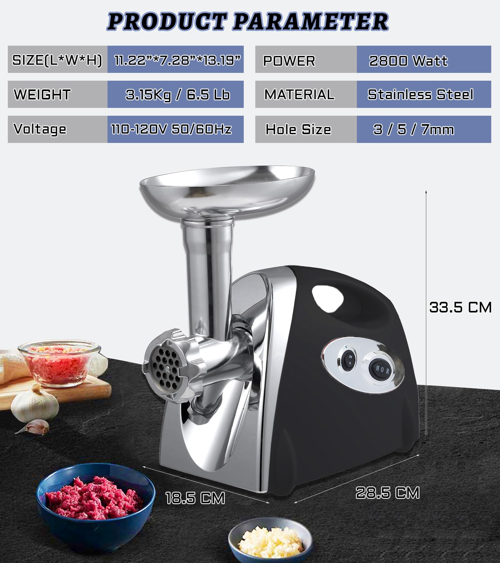 2800W Heavy Duty Electric Meat Grinder - Stainless Steel Sausage Maker & Mincer Machine with 3 Grinding Plates, Blade, Sausage Stuffer Tube & Kubbe Kit - Perfect for Home Kitchen, BBQ Parties & Butcher Shops (White Handle)