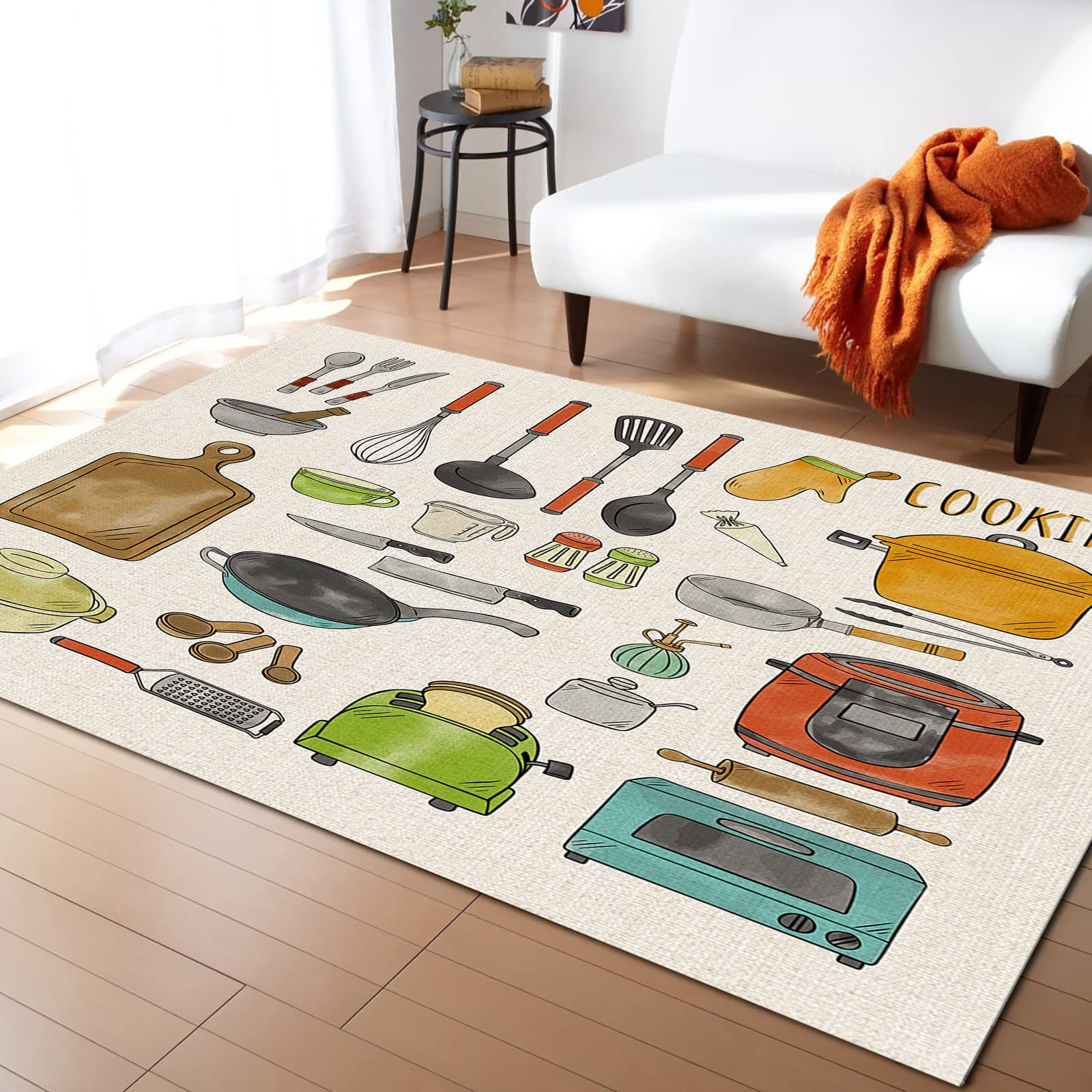 Cute Cartoon Style Non-Slip Kitchen Rug - 4'x6' Modern Rubber Backed Floor Mat for Living Room, Bedroom & Cooking Area | Perfect for Home Decor, Kids Play Area & Pet-Friendly Spaces