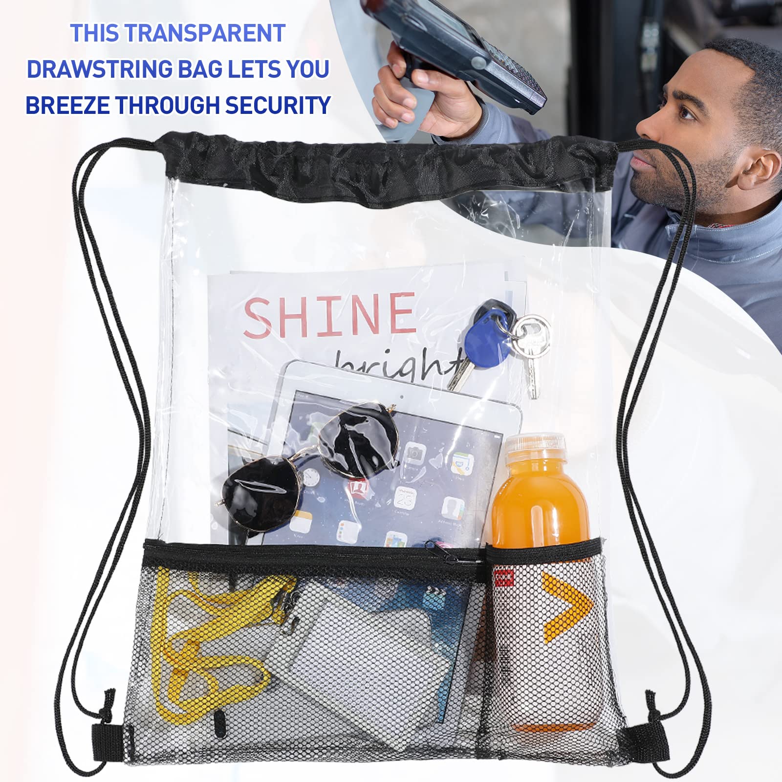 20 Pack Clear Drawstring Bags Bulk - Waterproof PVC Plastic String Backpacks for Travel, Sports Events & Concerts | Stadium Approved Sling Bags for Beach, Swimming & Festivals | Perfect for Outdoor Activities & Event Essentials