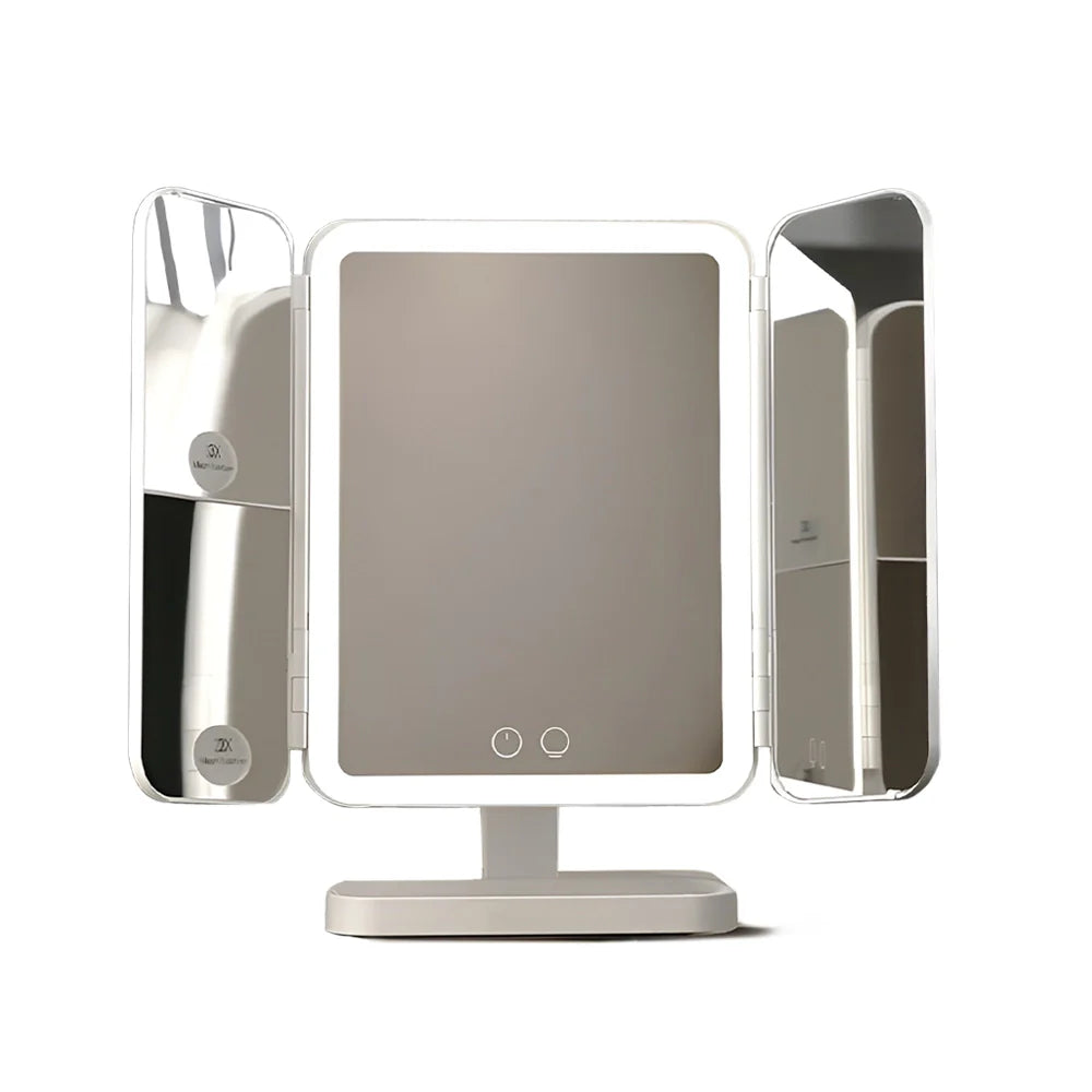 LED Trifold Makeup Mirror with Adjustable Brightness - 360° Rotation Vanity Mirror for Professional Makeup, Skincare & Travel - Perfect for Home, Salon & On-the-Go Beauty Routine