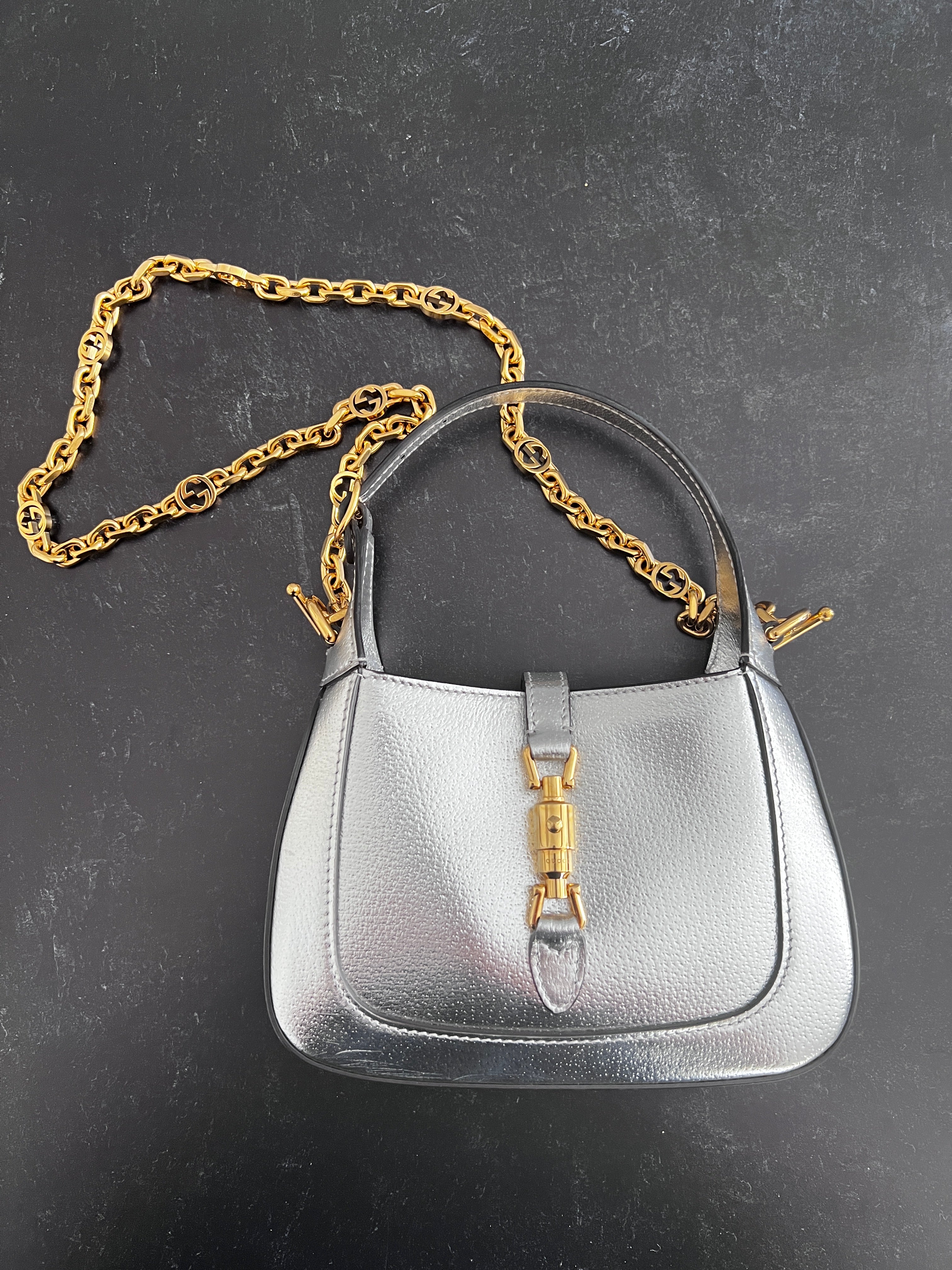 Gucci Silver Mini Jackie 1961 Crossbody Bag with Chain - Elegant Shoulder Purse for Women, Perfect for Parties, Dates & Daily Use