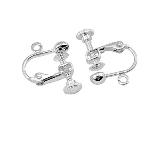 LASSUM 10-Pack Silver Plated Clip-on Earring Converters with Screw Adjustment - DIY Earring Making Kit (14x15mm) - Perfect for Non-Pierced Ears, Costume Jewelry & Fashion Accessories