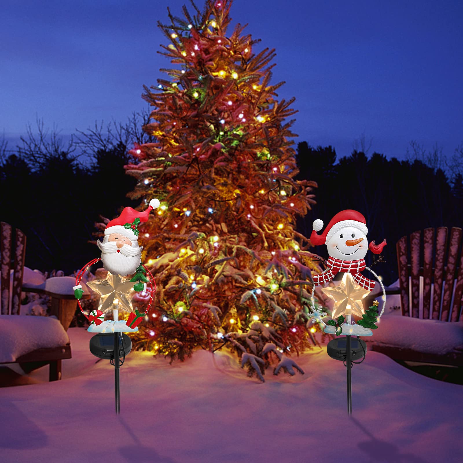 2 Pack Solar Powered LED Christmas Pathway Lights with Snowman & Santa - Outdoor Yard, Garden, Patio, Lawn Decor for Holiday Season | Weatherproof & Energy Efficient
