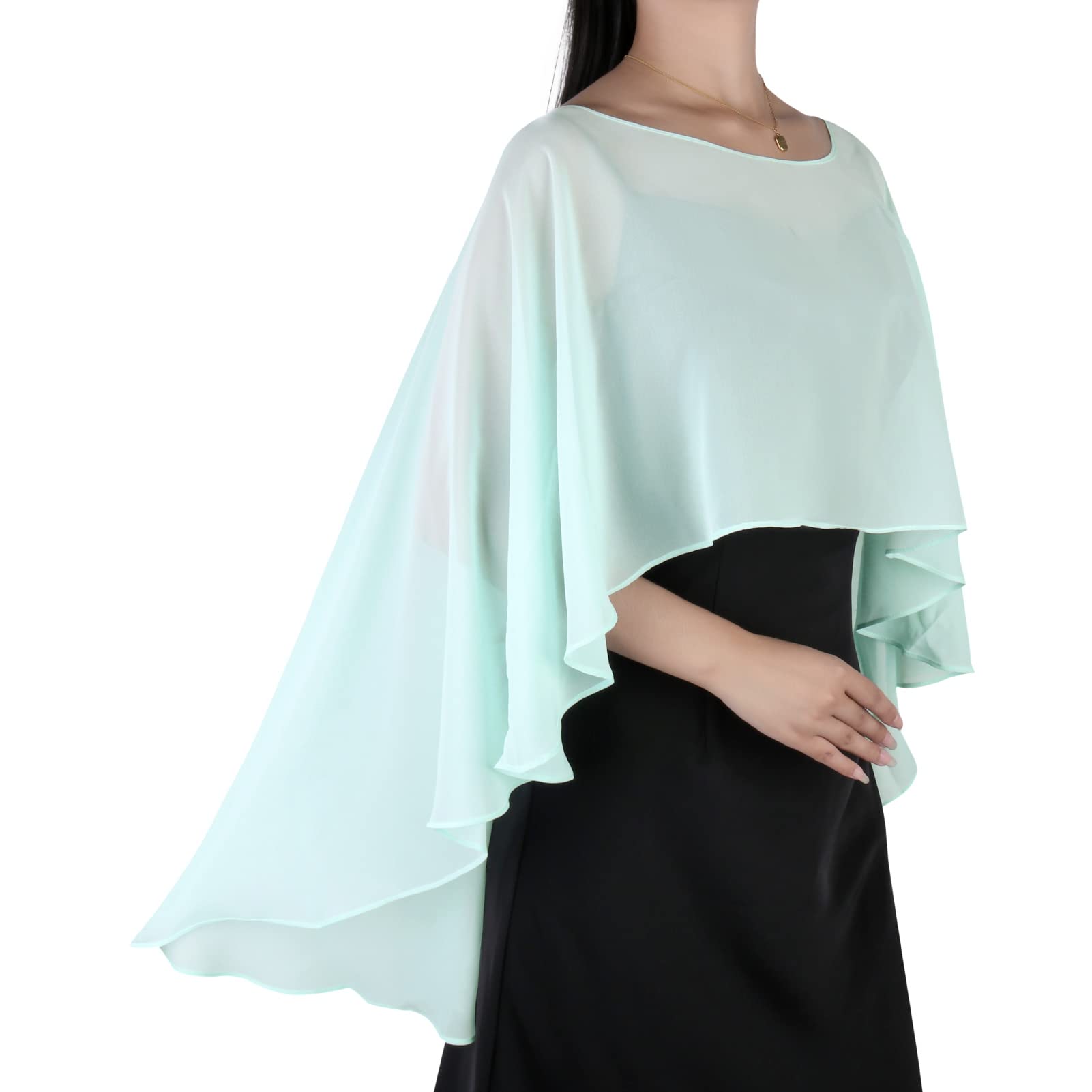 Elegant Sheer Chiffon Cape for Women - Lightweight Soft Capelet Shawl Wrap - Perfect for Evening Parties, Weddings, and Formal Dress Cover Ups