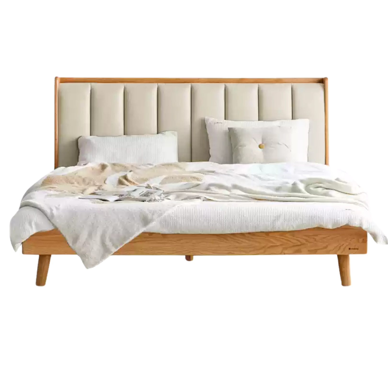 Natural Wood Color Oak low bunk (ecological cloud leather chrysanthemum white) soft back bed
