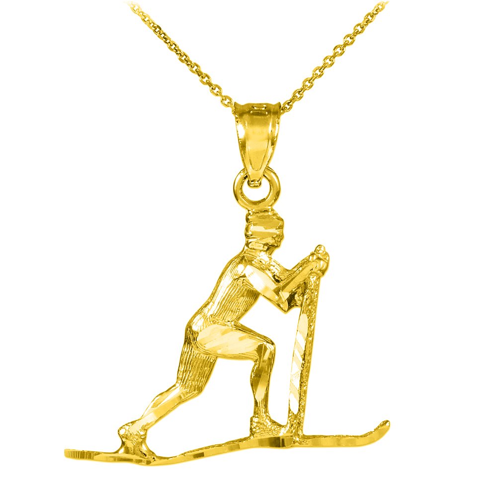 10K Yellow Gold Winter Sports Charm Skier Pendant Necklace for Women - Perfect Skiing Gift for Christmas, Birthday & Anniversary - Ideal for Ski Lovers & Outdoor Enthusiasts