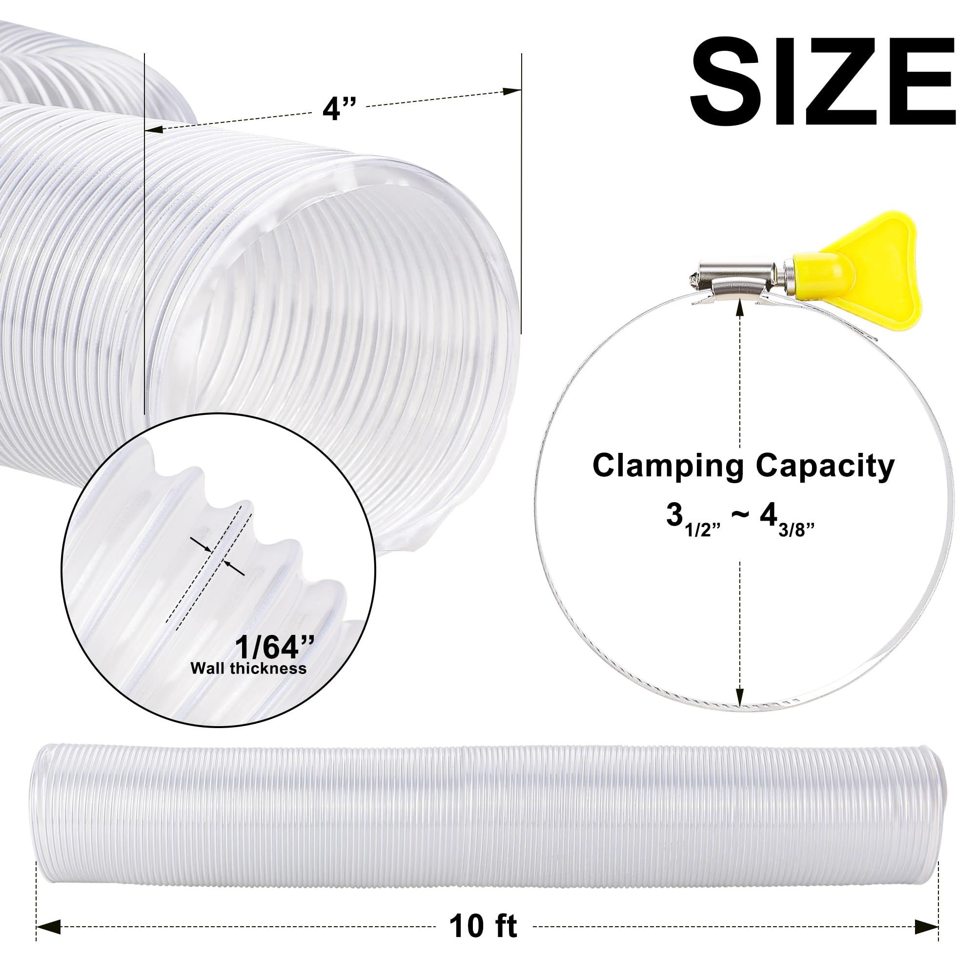 WYNNsky 4 Inch PVC Dust Collection Hose - 10ft Flexible Vacuum Hose for Woodworking Tools | Dust Extraction for Table Saws, Sanders & Workshop Cleanup