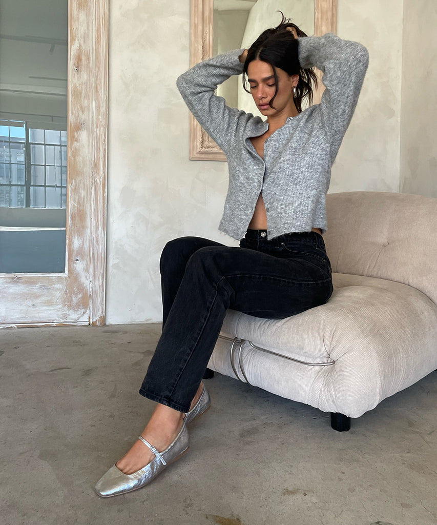 REYES Ballet Flats - Silver Distressed Leather Women's Shoes | Comfortable & Stylish for Casual Wear, Office, and Daily Outfits