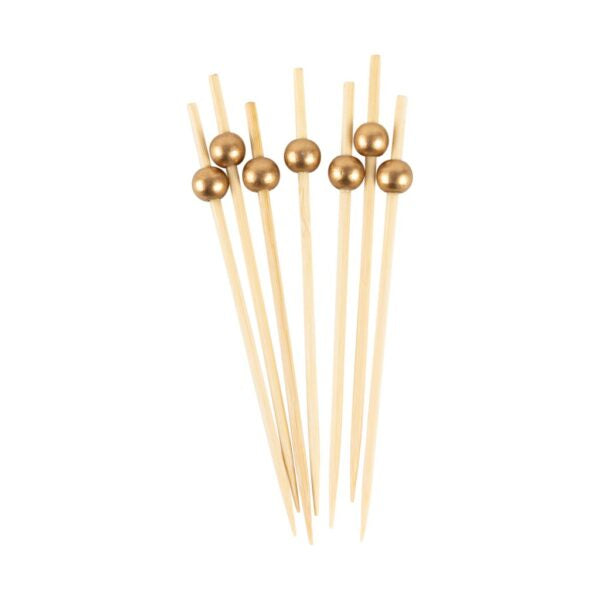 4.7 Inch Bamboo Gold Ball Picks - 100 Count Bulk Pack for Floral Arrangements, Wedding Decor, and DIY Crafts