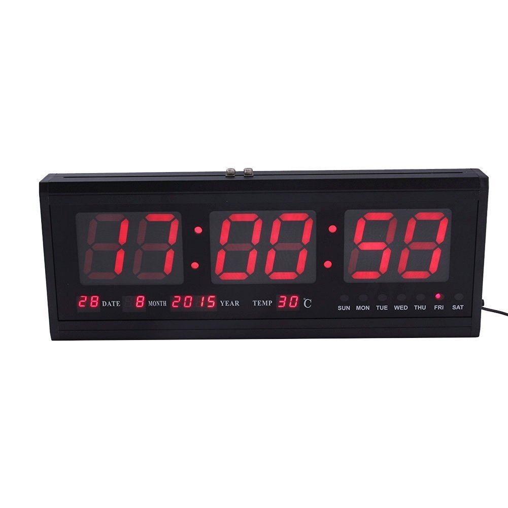 Yosoo Large Digital Jumbo LED Wall Timer Alarm Clock with Calendar & Temperature Display - Red | Perfect for Home, Office, Kitchen, and Classroom Use