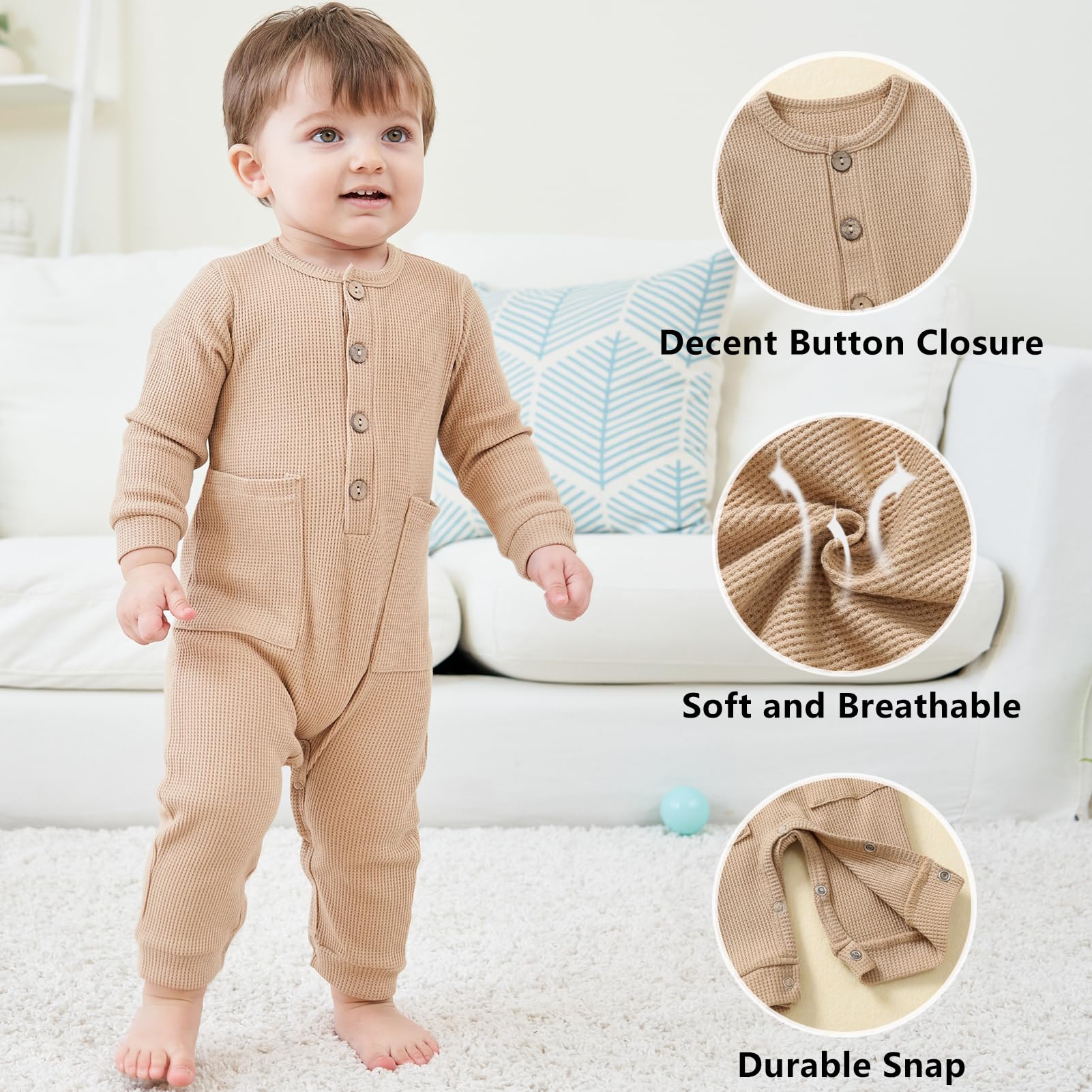 BeiVSlley Newborn Baby Romper 2-Pack - Soft Cotton Long Sleeve Button-Up Footless Outfits for Boys & Girls | Perfect for Playtime, Photo Shoots & Everyday Wear