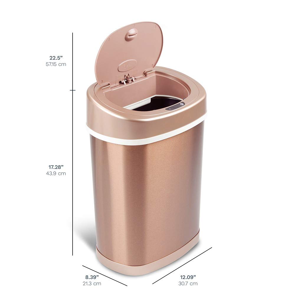 Nine Stars DZT-15-9GD Small Gold Trash Can - Compact Waste Bin for Bathroom, Office, Kitchen & Bedroom | Odor Control & Hands-Free Operation