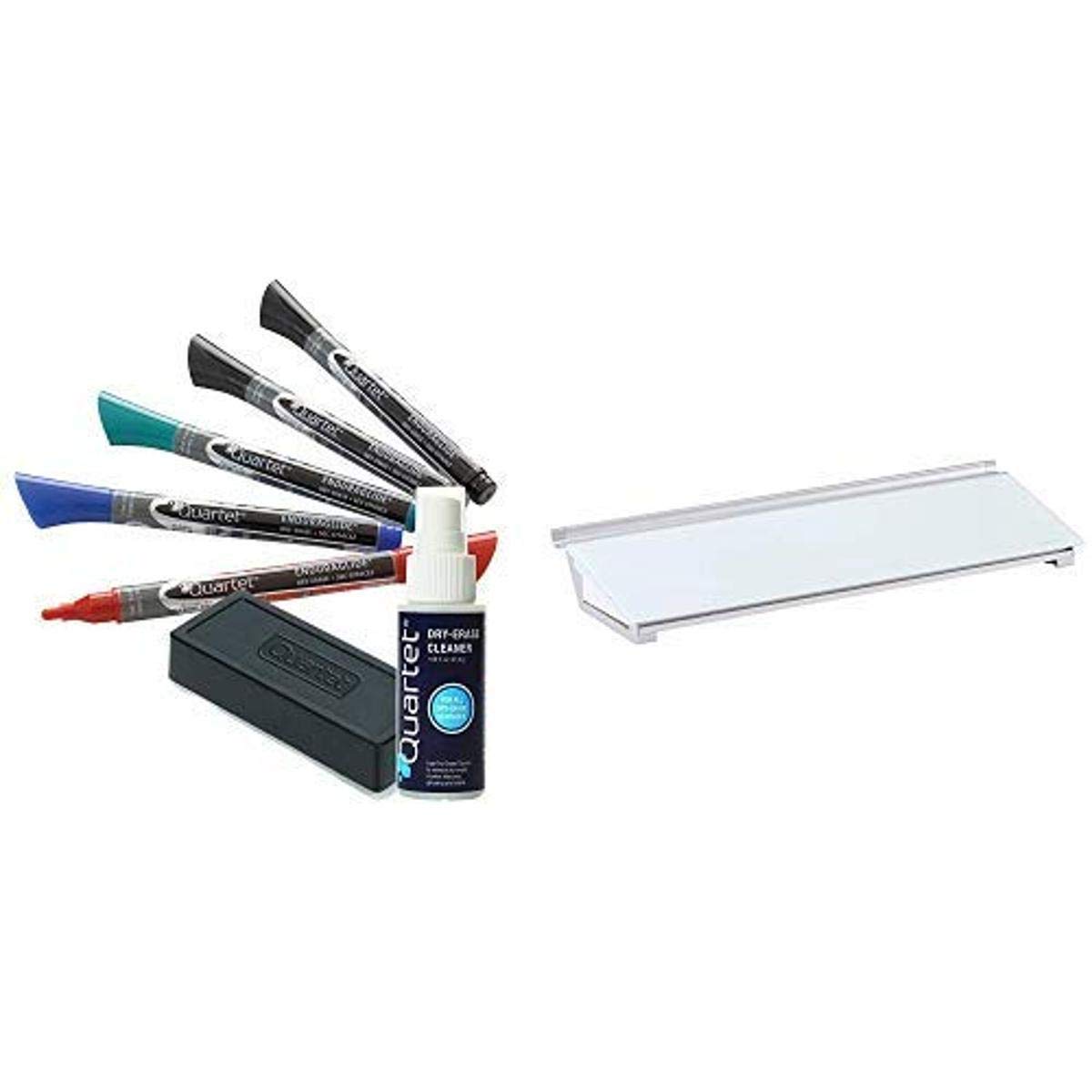Quartet Dry Erase Marker Set with 5 Fine Tip EnduraGlide Markers, Eraser & Cleaning Spray - Includes Glass Whiteboard Desktop Pad with Storage Drawer - Perfect for Office Meetings, Home Schooling & Creative Brainstorming Sessions