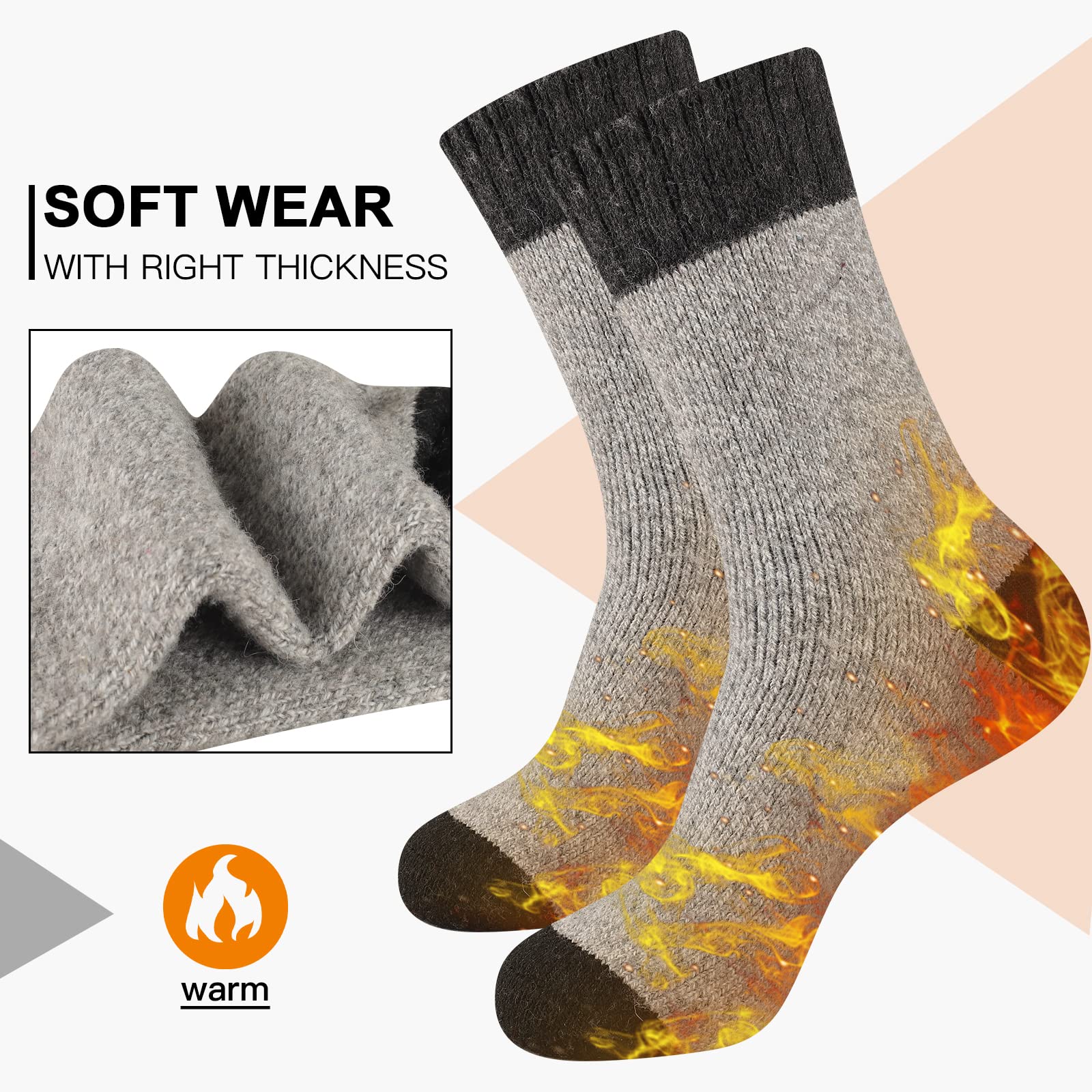Heatuff Men's Winter Wool Socks - Thermal Warm Soft Crew Socks (5 Pairs) - Perfect for Cold Weather, Hiking, and Outdoor Activities