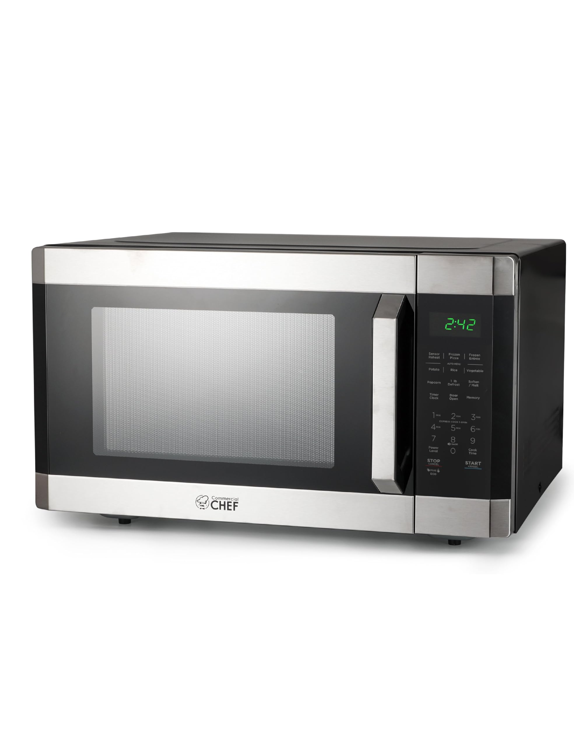 1.6 Cu Ft Commercial Chef Microwave Oven - 1100W, 10 Power Levels, Child Safety Lock, Digital Control Panel, Stainless Steel - Perfect for Small Kitchens, Dorms, Offices & RVs