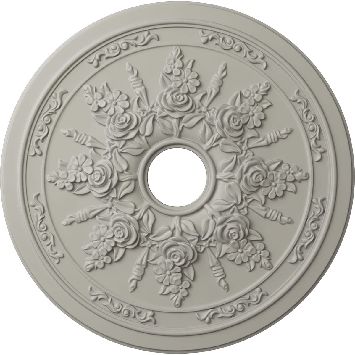Ekena Millwork CM23ROPCF Hand-Painted Rose & Ribbon Ceiling Medallion - 23 5/8