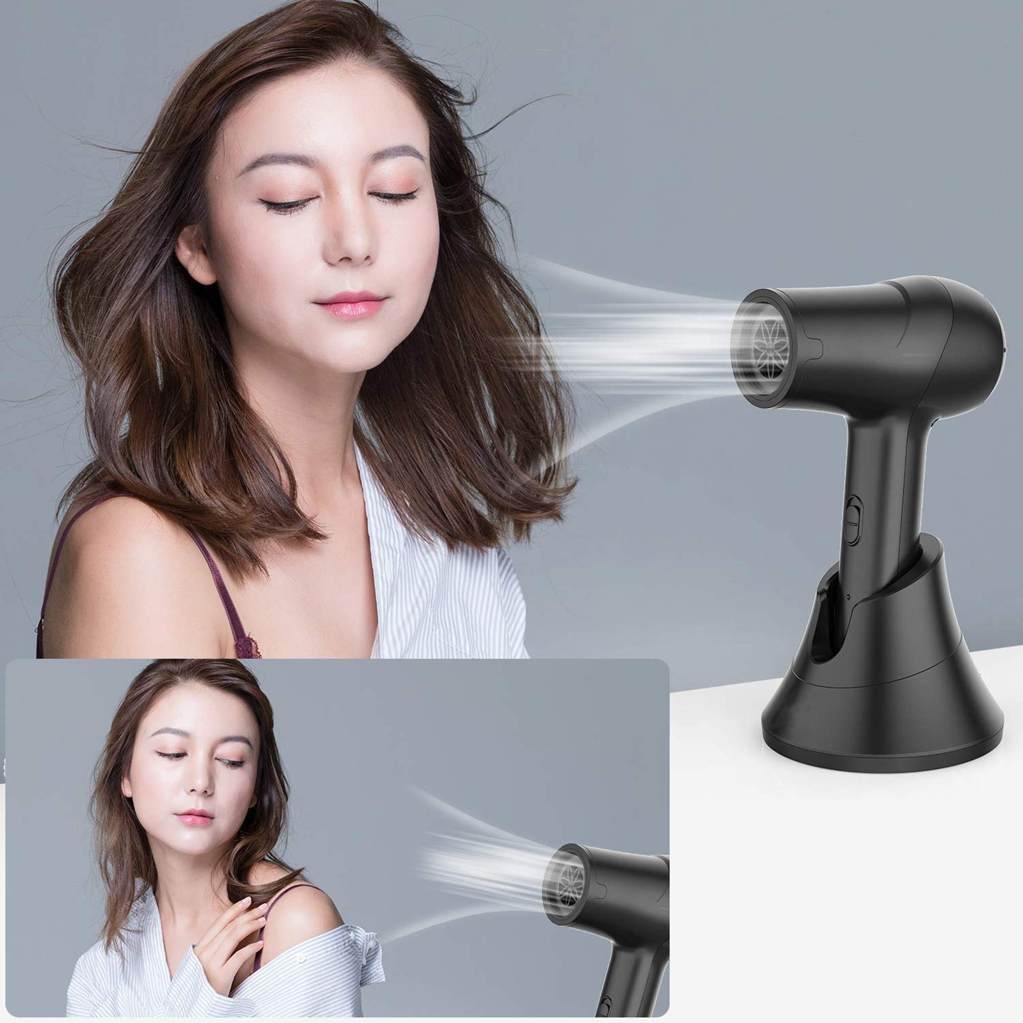 Portable Cordless Hair Dryer - Rechargeable Blow Dryer with Hot & Cold Air Settings & Diffuser Attachment | Wireless Hair Styling for Travel, Home Use & Salon Professionals