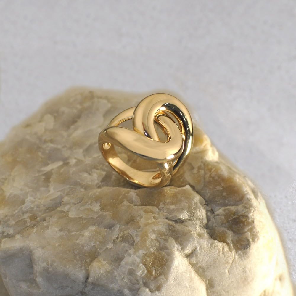 Gold Plated Ring - Large Interlaced 'You & I' Design for Couples, Wedding Bands, Anniversary Gifts, and Romantic Occasions