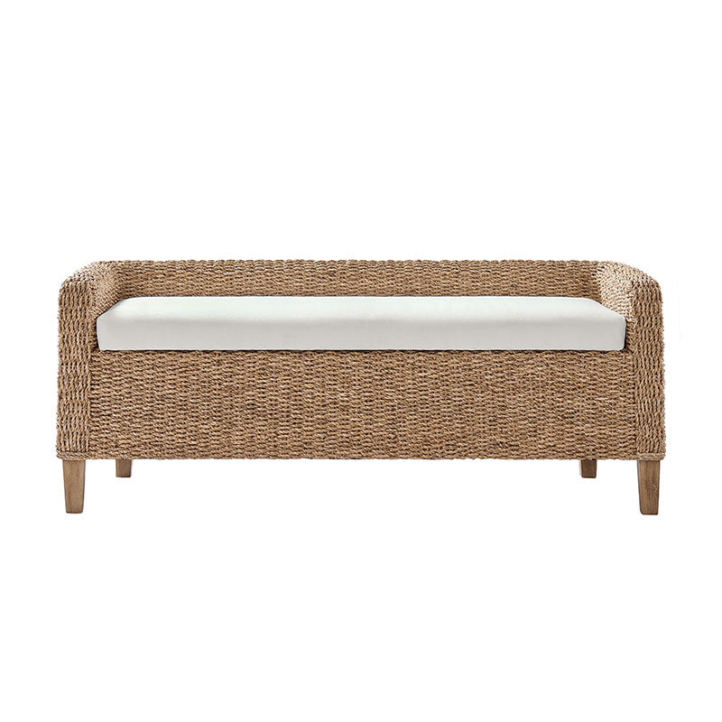 Natural Rattan Storage Bench with Removable Cream Cushion - Modern Woven Seat with Hidden Compartment for Entryway, Bedroom or Patio Decor