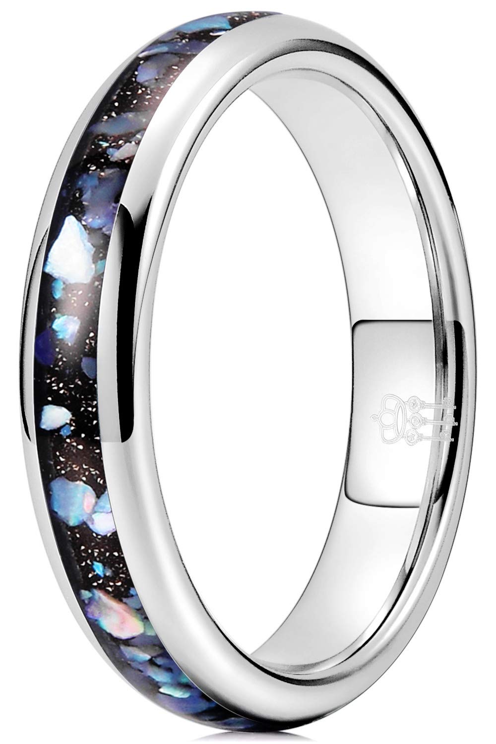 THREE KEYS JEWELRY Women's 4mm Purple Shell Inlaid Tungsten Wedding Ring Band - Durable Scratch-Resistant Engagement Ring for Women, Perfect for Anniversary, Proposal & Everyday Wear