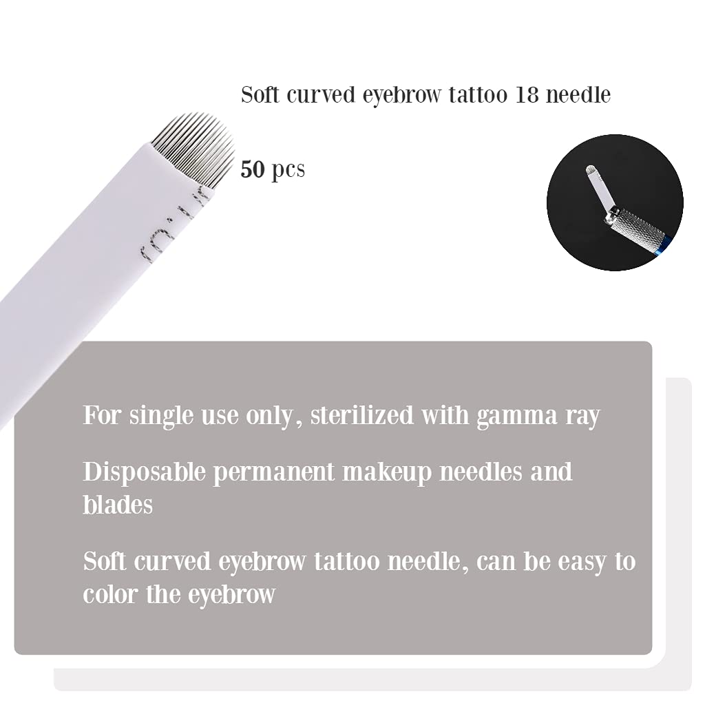 50 Pack Curved 18-Pin Microblading Blades for Semi-Permanent Eyebrow Tattoo - Professional Brow Shaping & Hair Stroke Technique for Natural-Looking Results (Perfect for Salon, Spa & Home Use)