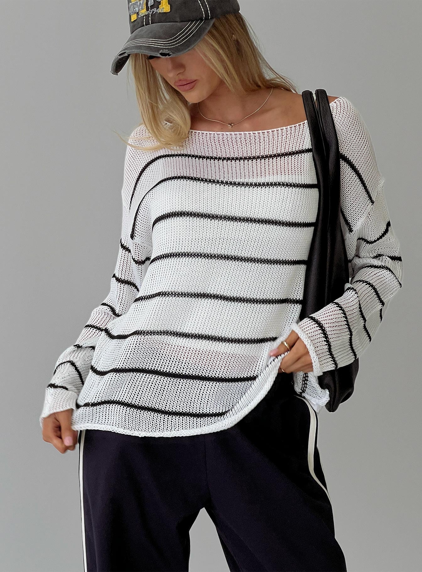 Alperton Knit Sweater Women's Cream Striped Pullover - Cozy Winter Casual Wear for Office & Weekend Outings