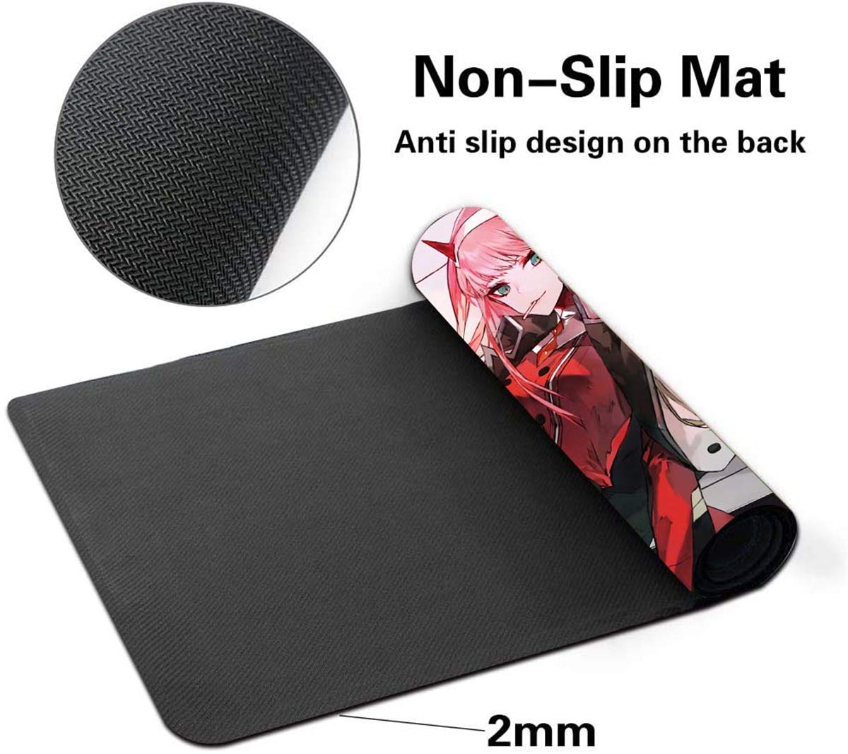Zero Two Anime Mouse Pad - Darling in the FRANXX Gaming Mousepad (60x35cm) Large Non-Slip Desk Mat for Computer, Keyboard & Gaming Setup | Perfect for PC Gamers, Office Work & Anime Collectors