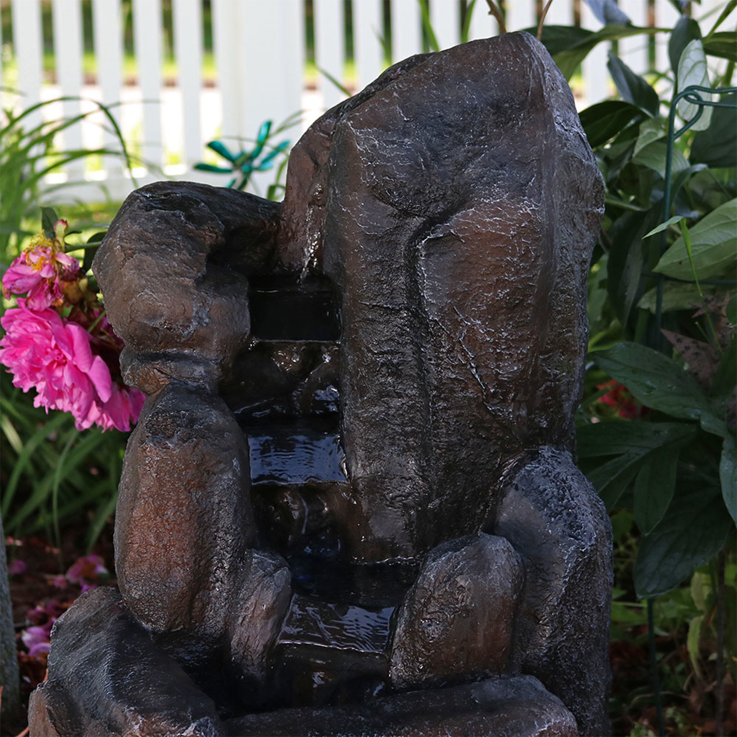 Sunnydaze Rock Falls Solar Outdoor Water Fountain with Battery Backup - Decorative Garden Fountain for Patio, Yard, and Landscaping - Relaxing Water Feature for Outdoor Spaces