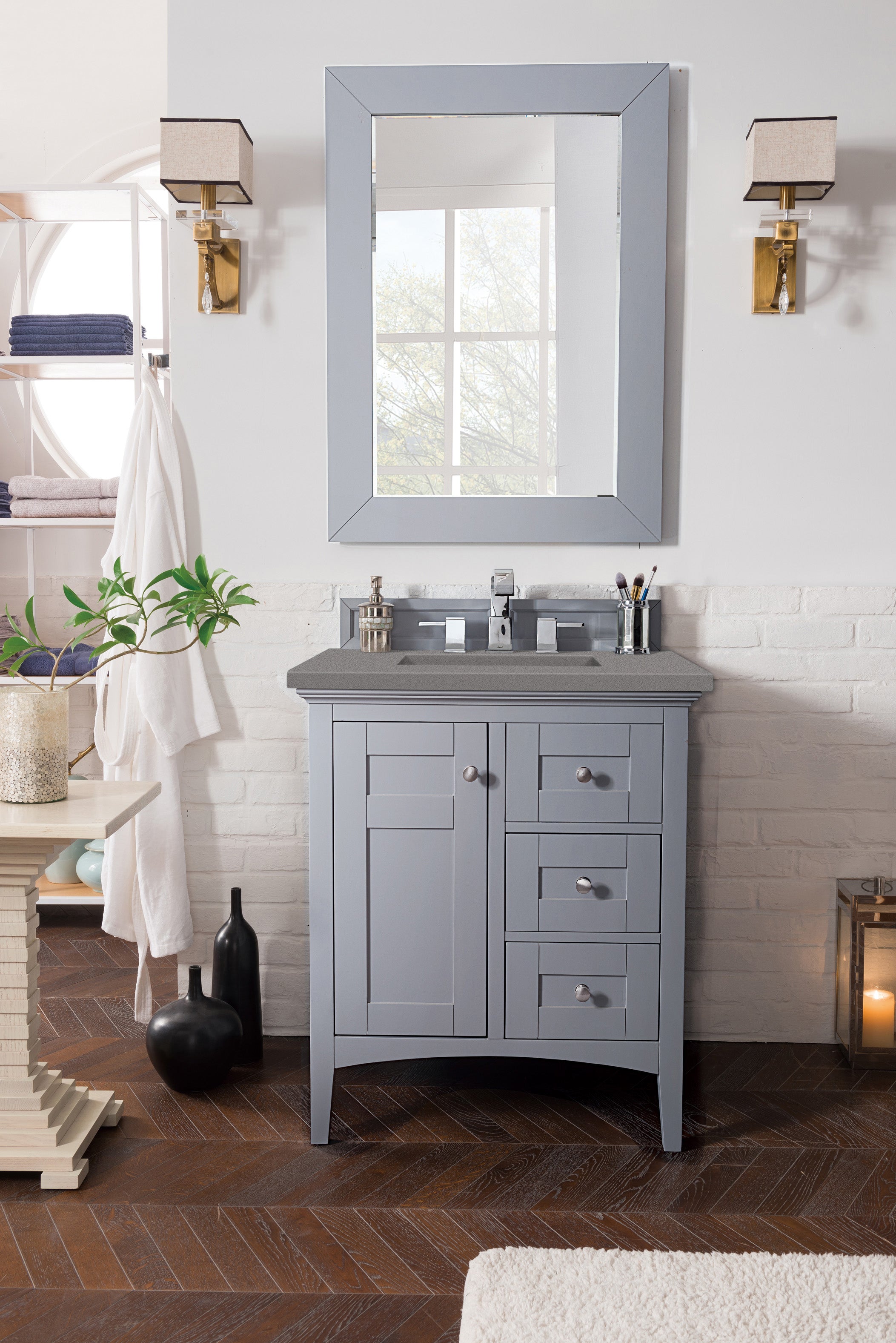 Palisades 30 Inch Single Bathroom Vanity Set with 3CM Grey Expo Quartz Top - Silver Gray Modern Sink Cabinet for Small Space & Powder Room Remodel
