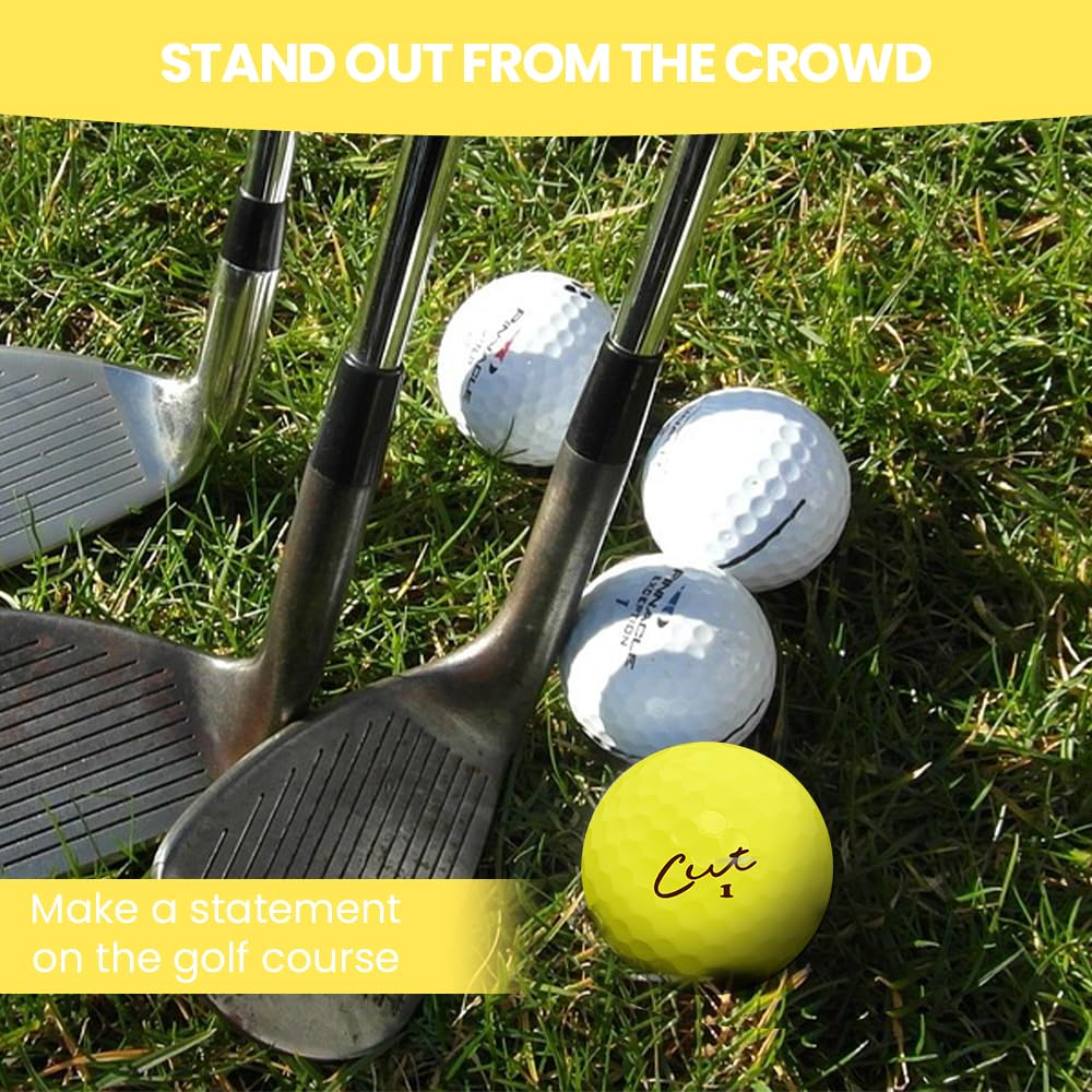 Cut Golf - Premium Soft Feel Distance Golf Balls (12 Pack) - Low Spin for Improved Accuracy & Greenside Control - High Visibility Matte Yellow - Perfect for Driving Range Practice & Tournament Play