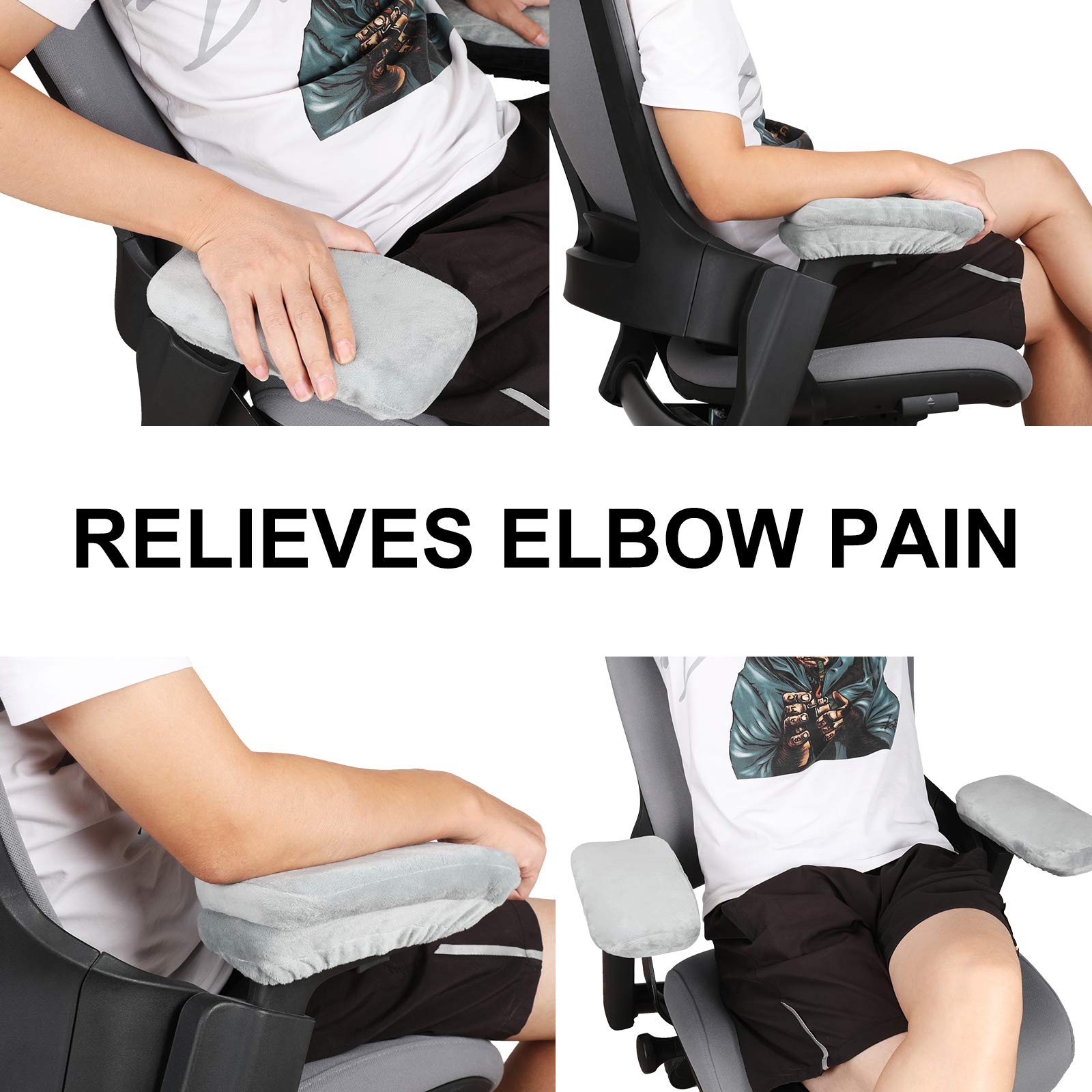 Ergonomic Memory Foam Office Chair Armrest Pads - 2 Pack Grey Cushions for Forearm & Elbow Pressure Relief - Comfortable Gaming & Computer Chair Accessories for Home Office, Workstation & Desk Setup