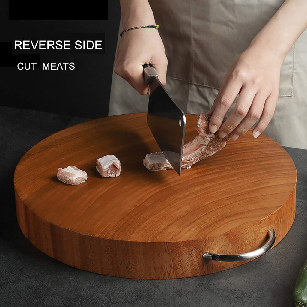Premium Yellow Iron Round Chopping Board with U-Shaped Handle - Double-Sided Natural Wood Cutting Board for Kitchen - Family-Friendly & Durable - Multiple Sizes Available - Perfect for Meat, Vegetables & Food Prep
