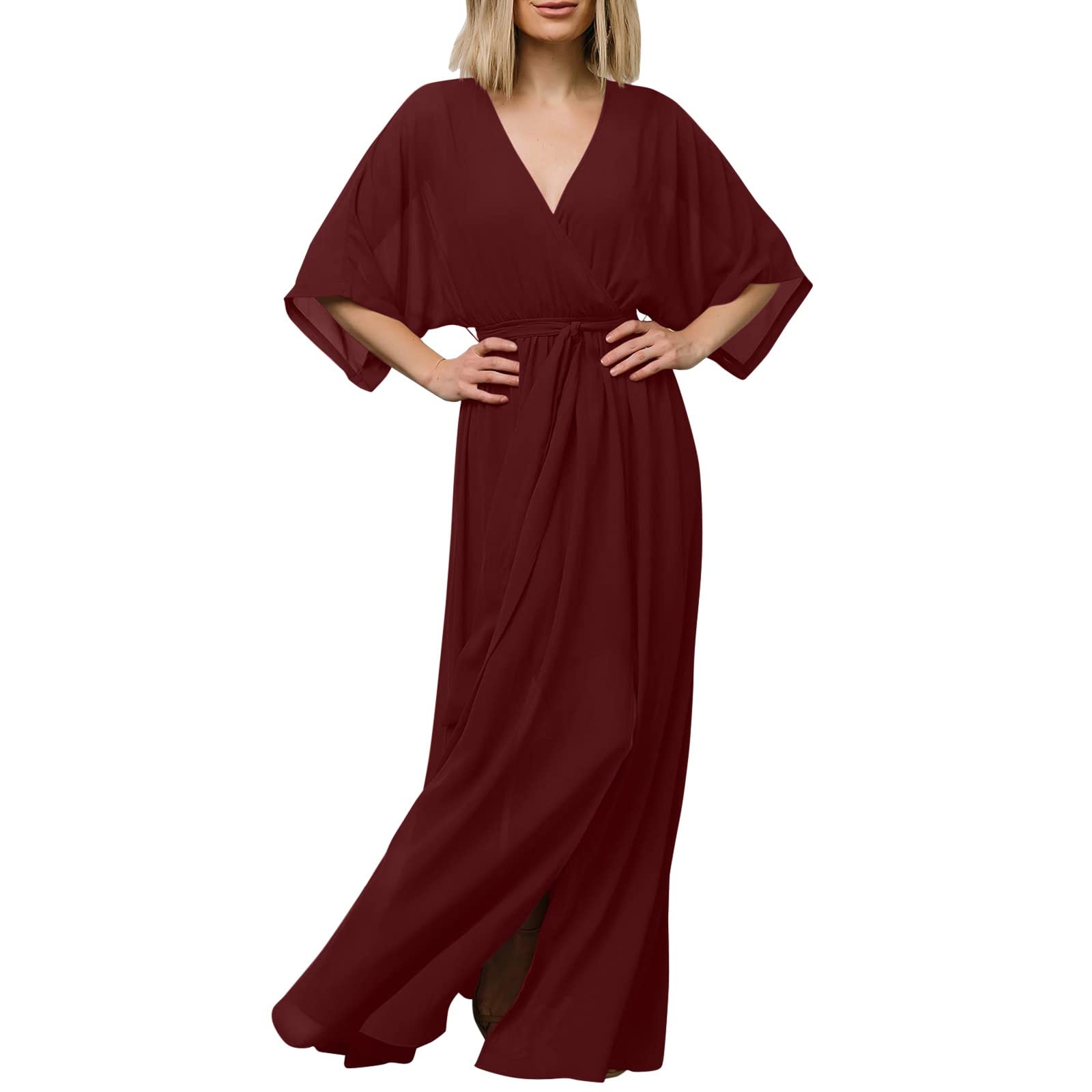 Boho Floral Embroidered Maxi Dress for Women - Summer V-Neck Short Sleeve Tiered Ruffle Long Dress | Beach Wedding, Vacation, Party & Casual Wear