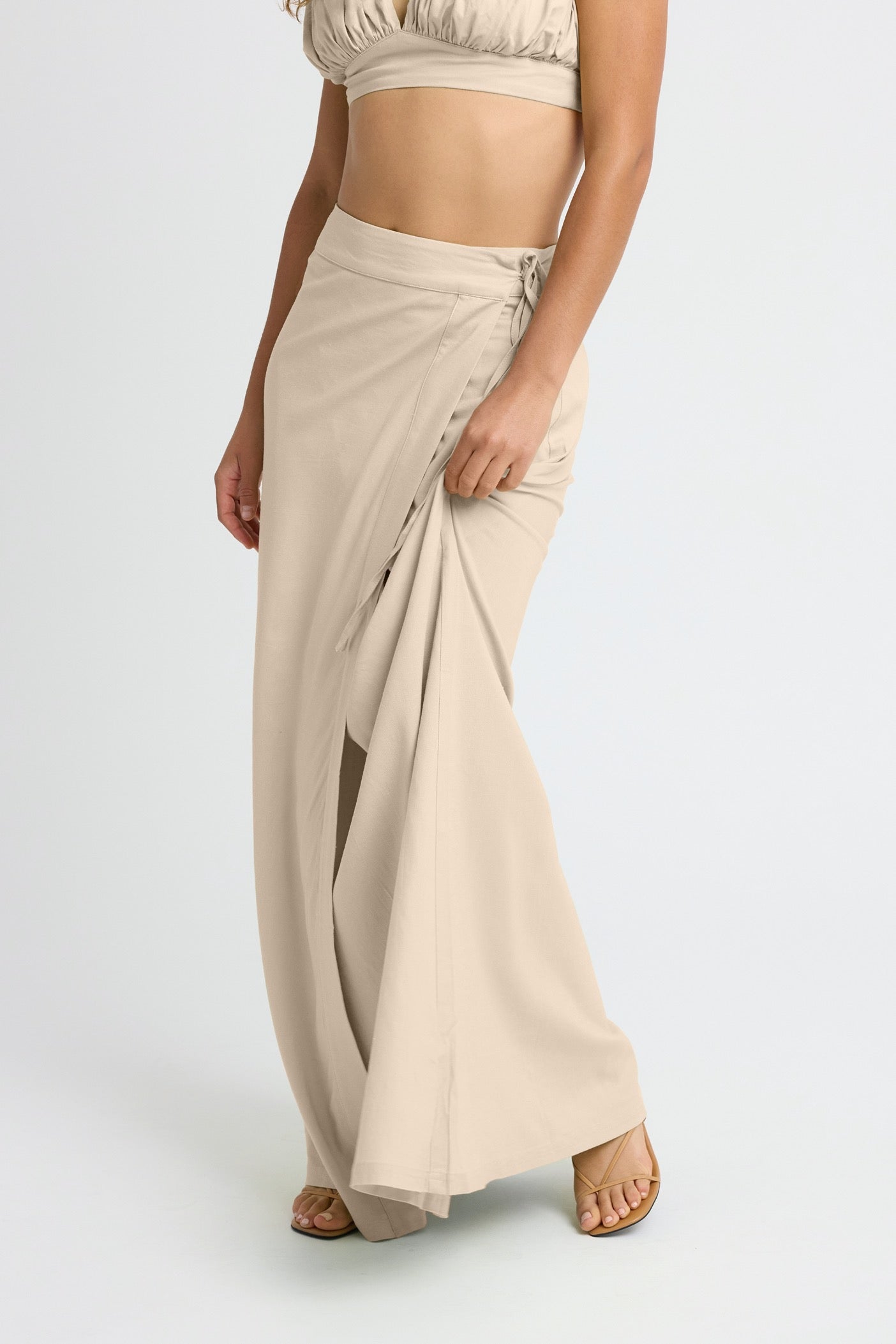 Callen Linen Maxi Skirt for Women - Flowy Boho Summer Skirt with Side Slits | Coconut Color | Perfect for Beach Vacations, Music Festivals & Casual Outings