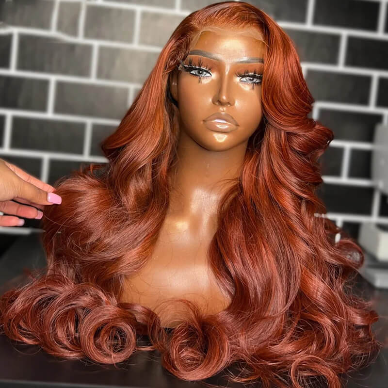 Eullair Reddish Ginger Brown Body Wave Wig - Glueless Pre-Colored Human Hair Lace Frontal Wig for Women | Natural Look for Daily Wear, Cosplay & Special Occasions