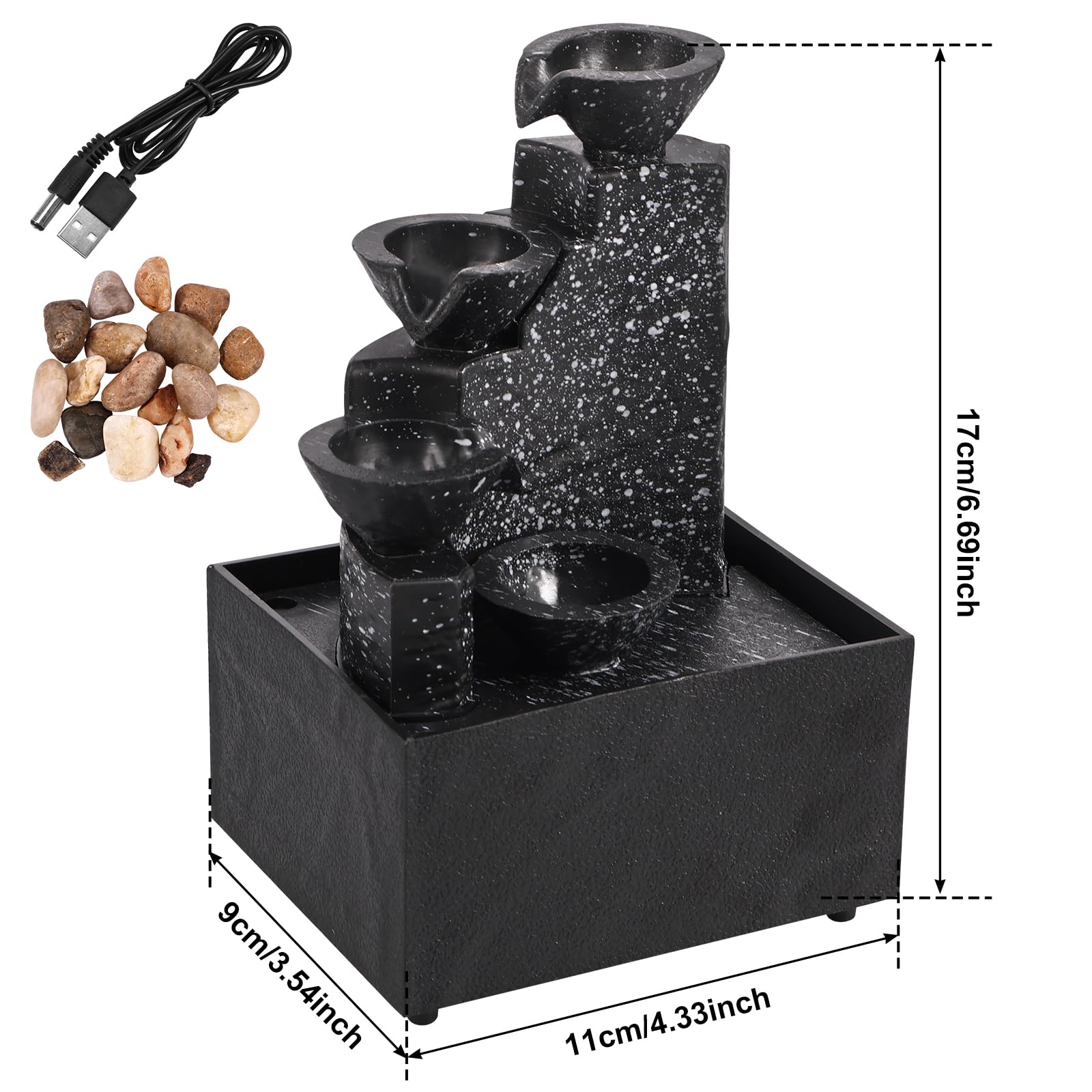 Relaxing Tabletop Waterfall Fountain with LED Lights for Home & Office Decor