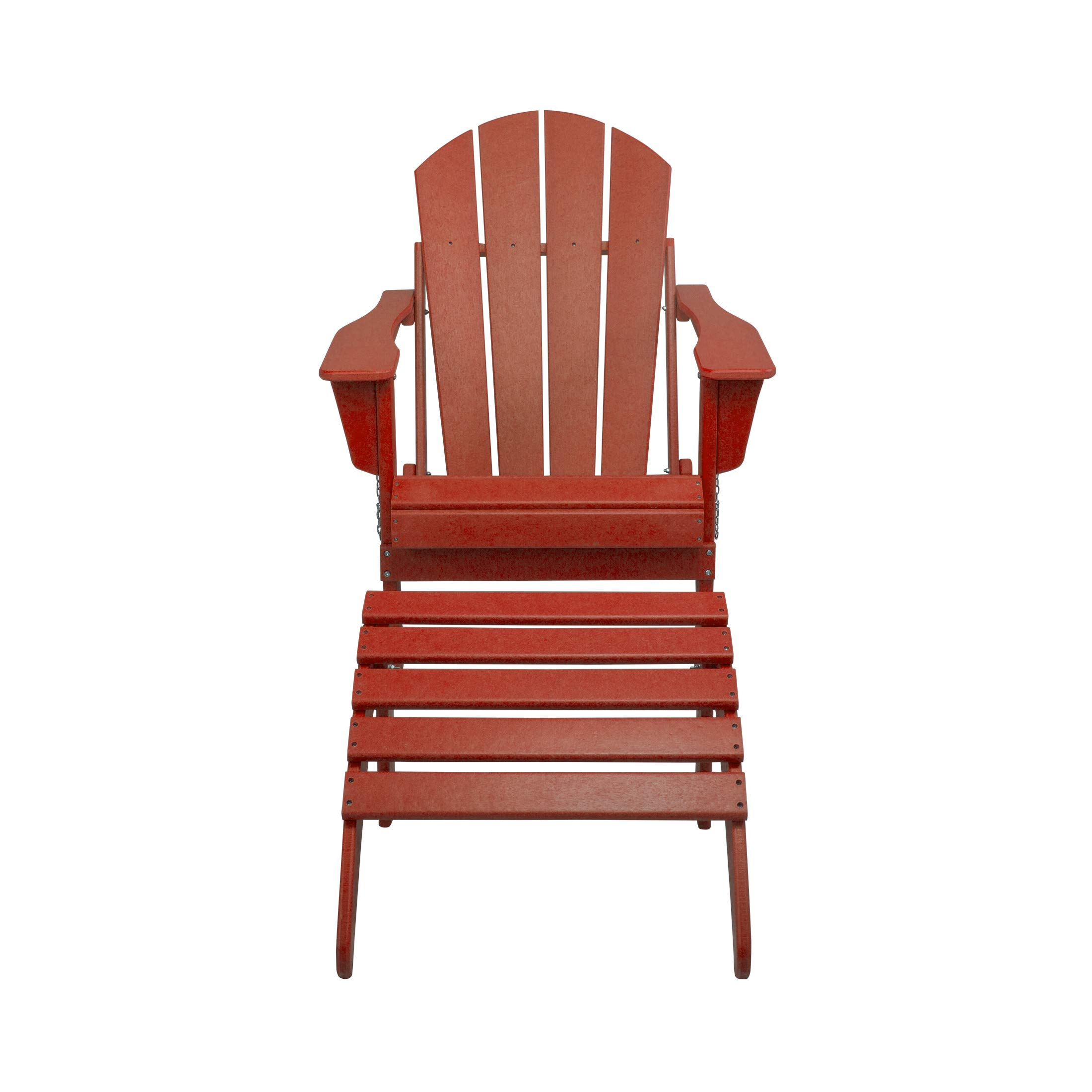 WestinTrends Malibu 2-Piece Outdoor Adirondack Chair Set with Ottoman - All-Weather Poly Lumber Folding Patio Chairs for Poolside, Garden, Backyard & Beach Relaxation - Durable Red Lounge Furniture for Outdoor Living Spaces