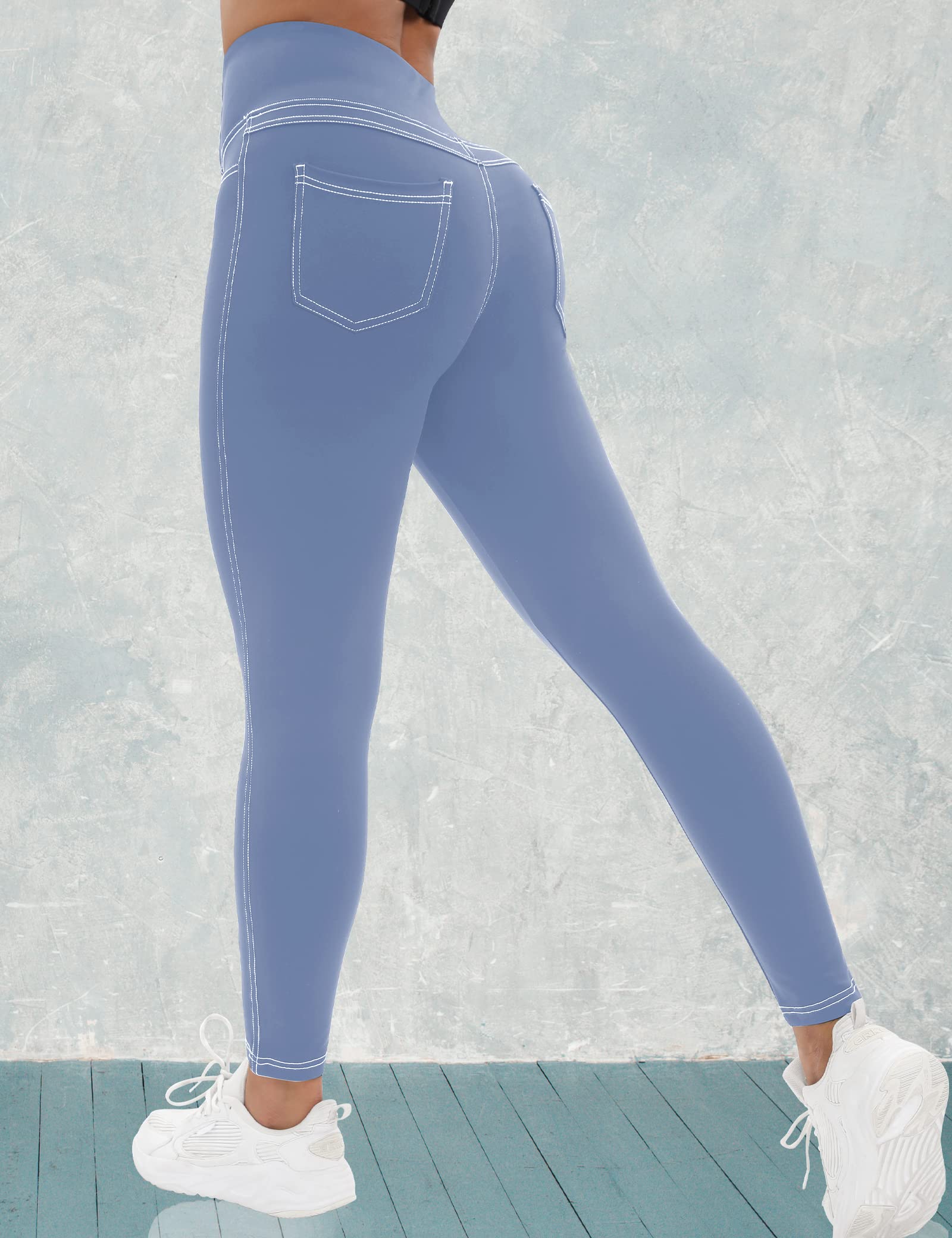 VOOVEEYA High Waist Jeggings for Women - Stretchy Tummy Control Leggings with Pockets, Plus Size Denim-Look Pants | Perfect for Yoga, Workout & Casual Wear