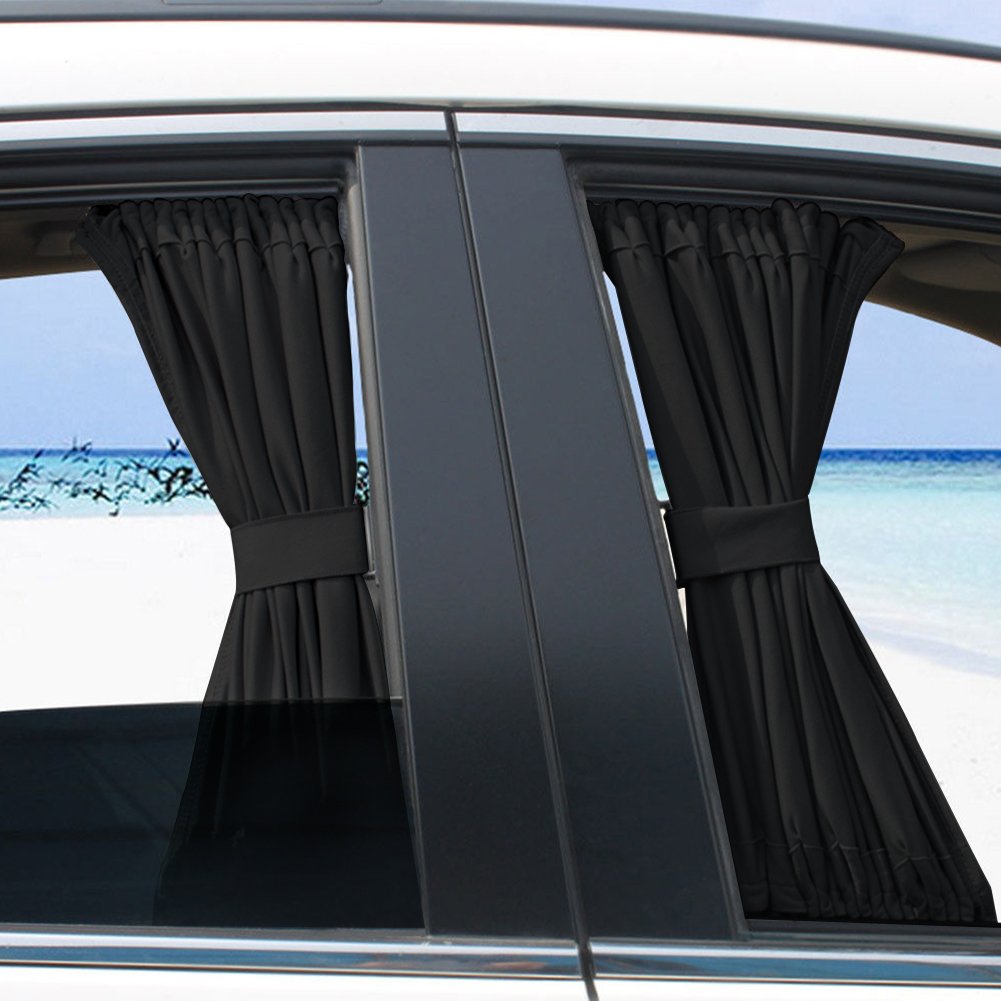 2Pcs Black Car Side Window Curtains - Foldable Sun Shade, Removable & Slidable for UV Protection - Perfect for Road Trips, Baby Safety & Summer Driving