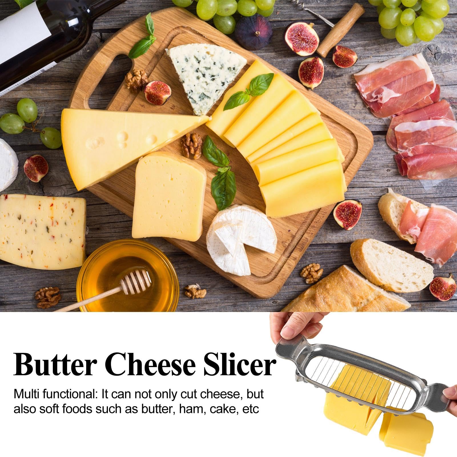 Stainless Steel Butter & Cheese Slicer - Ergonomic Handle Block Cheese Cutter for Perfect Cubes | Food Grade Safe Kitchen Tool for Cheese Platters, Charcuterie Boards & Cooking Prep