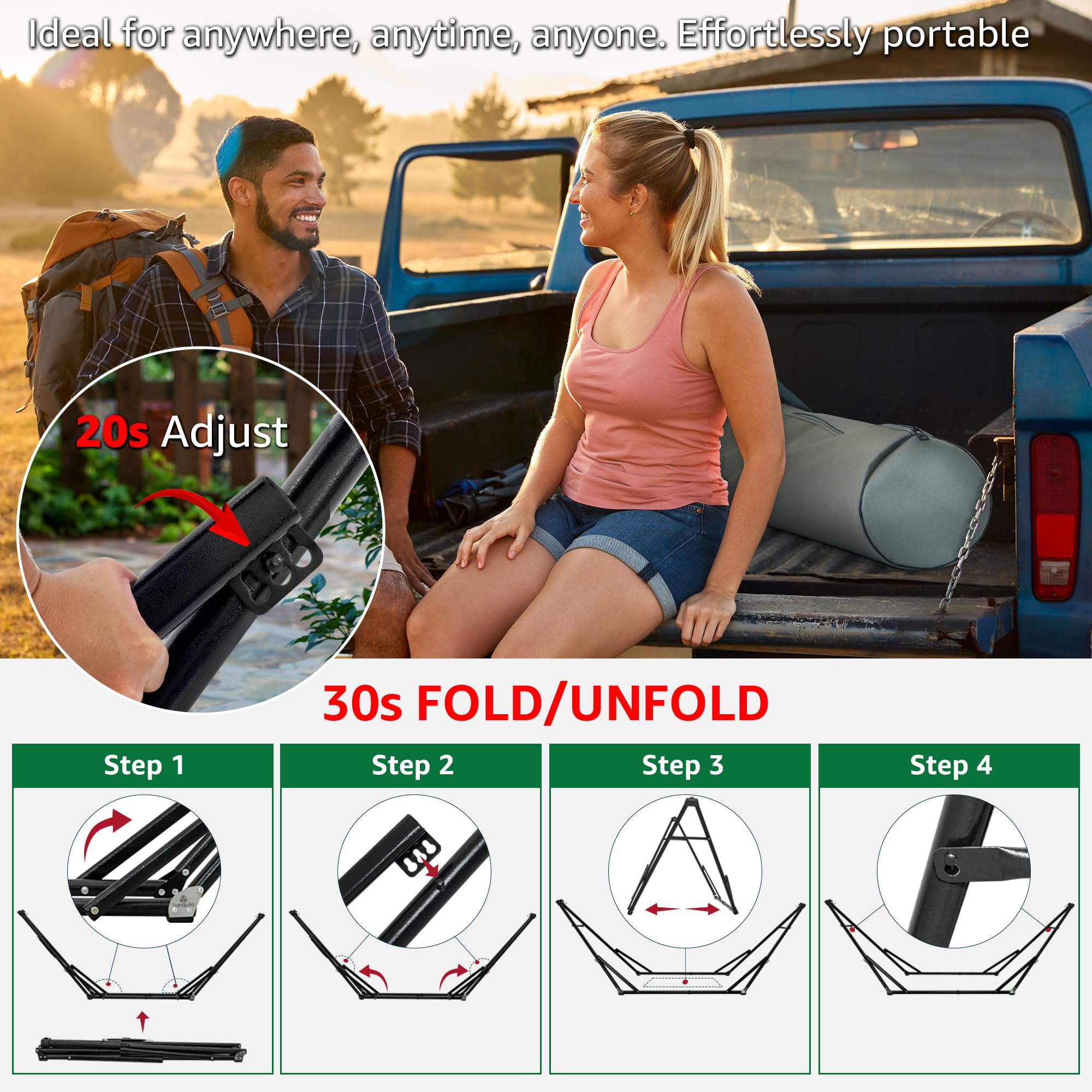 Premium 800 lbs Capacity Steel Double Hammock Stand for 2 Persons - Adjustable Tranquillo Unity Hammock Stand for Indoor & Outdoor Use - Perfect for Backyard Relaxation, Camping & Patio Lounging (Sage Green)