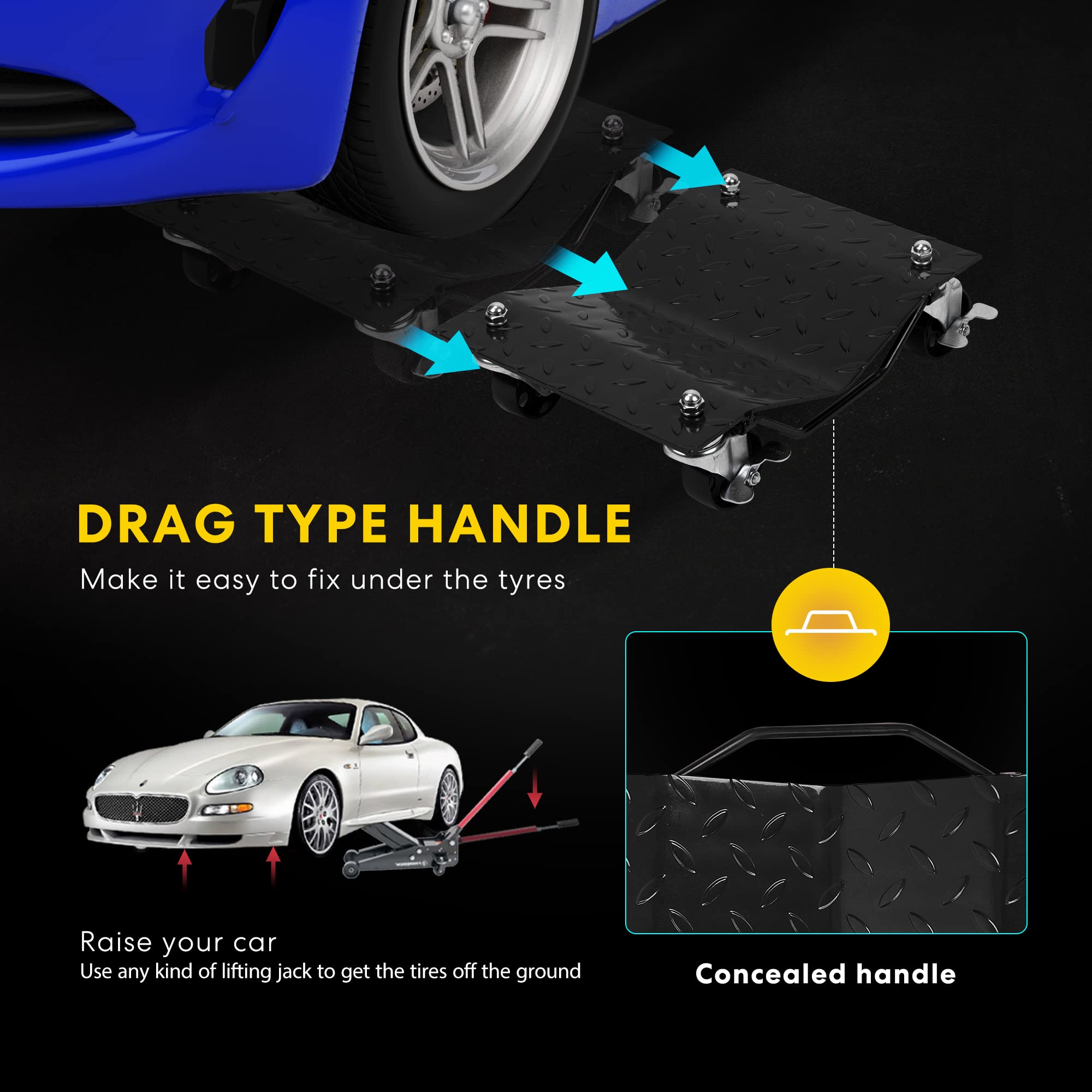 VIVOHOME Heavy Duty 4-Piece Vehicle Mover Dolly Set - 6000lbs Capacity Car Roller Dolly for Moving Cars, Trucks & Motorcycles (Black) - Perfect for Garage Organization, Auto Repair & Vehicle Storage