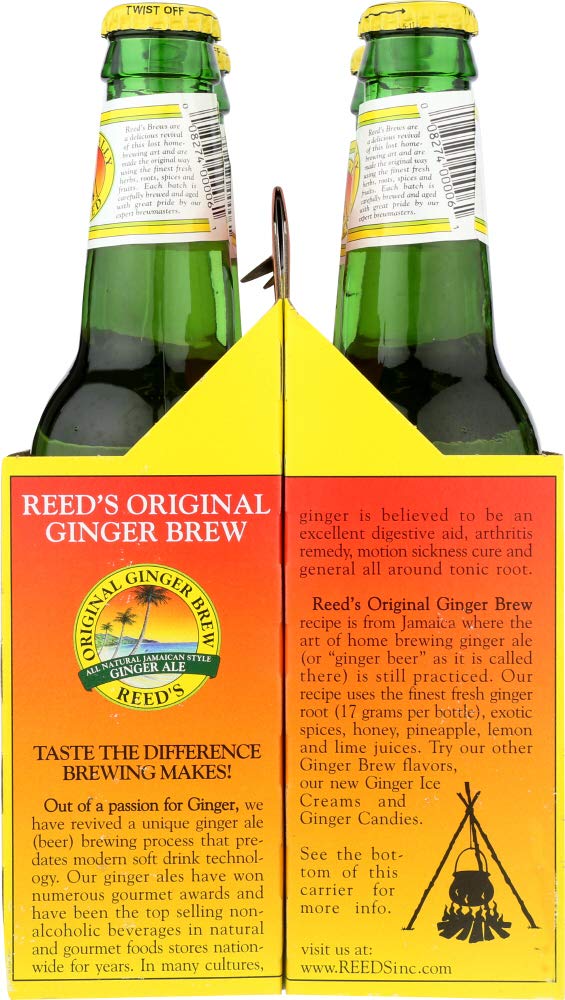 Reed's Original Ginger Ale Brew Soda - 12oz Glass Bottles (24-Pack) | Premium Craft Ginger Beer for Cocktails, Mocktails & Digestive Health