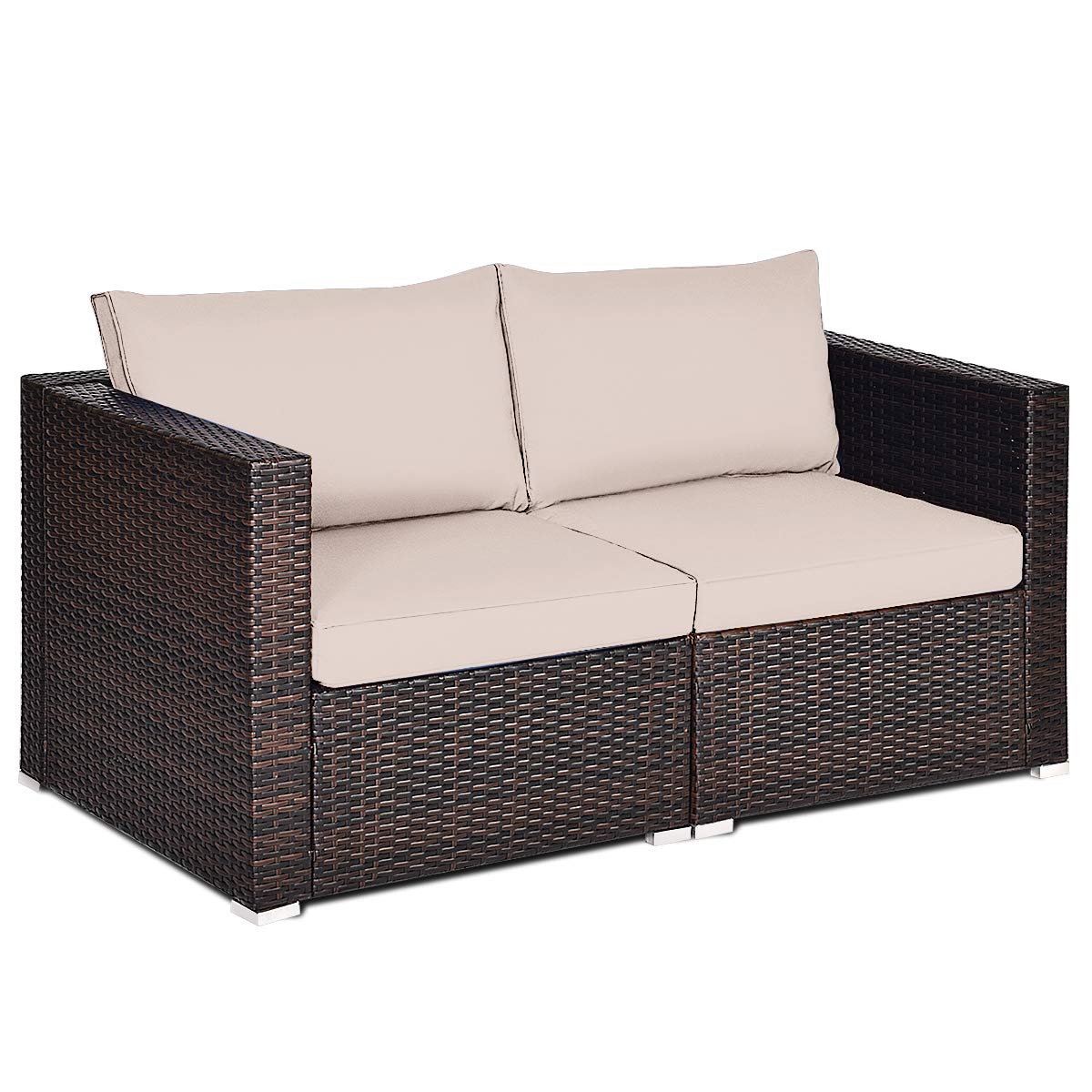 Tangkula 2-Piece Wicker Loveseat Set with Removable Cushions - Outdoor Patio Furniture Rattan Sofa for Balcony, Deck, Garden & Poolside - Perfect for Relaxing, Entertaining and Sunbathing